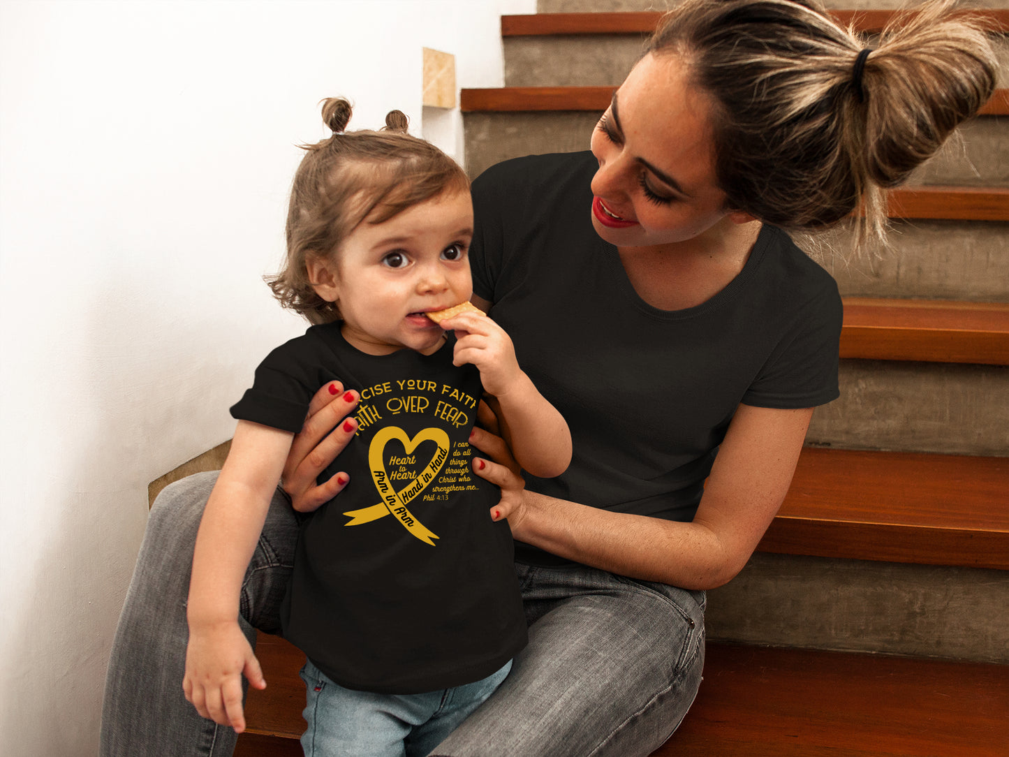 Exercise Your Faith Childhood Cancer Ribbon Heart Black
