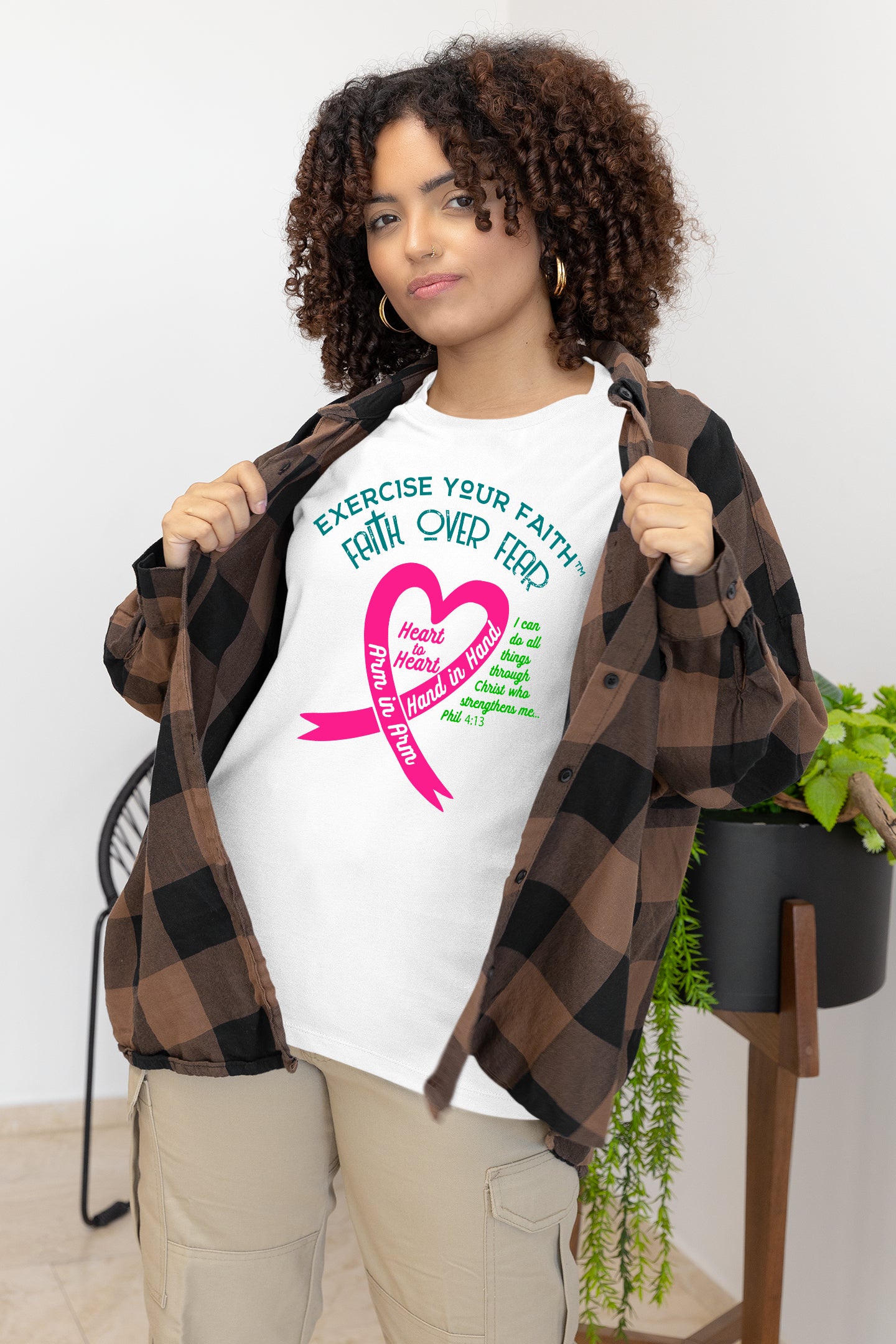 Exercise Your Faith Metastatic Breast Cancer Ribbon Heart White