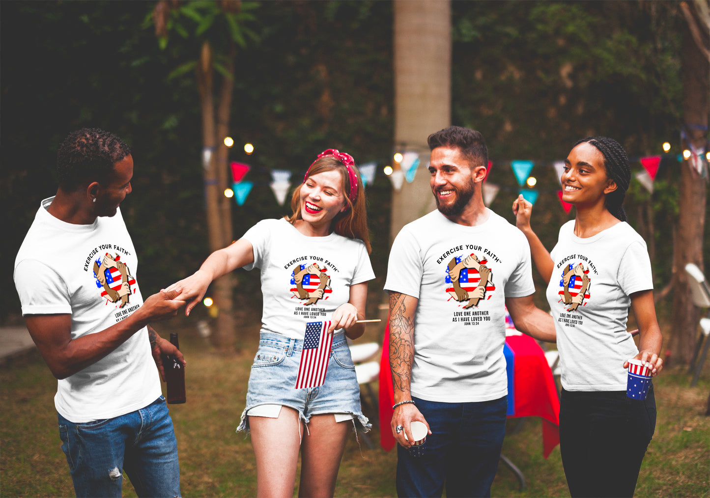 Exercise Your Faith Christian Circle of Unity flag T-shirt White