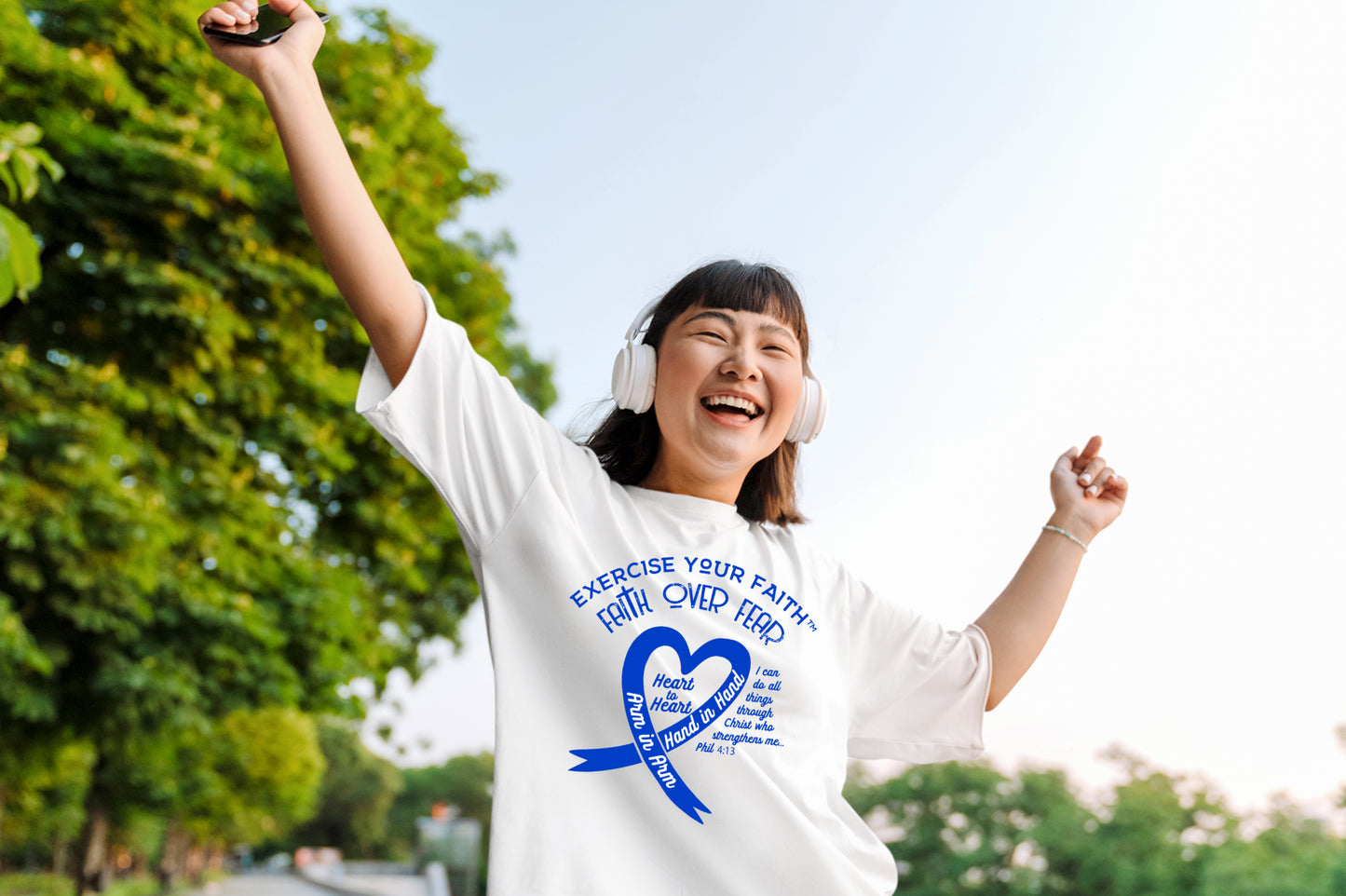 Exercise Your Faith Colon Cancer Ribbon Heart White