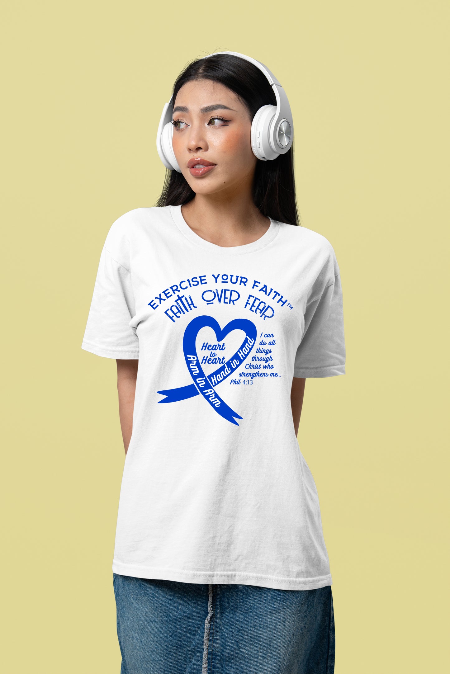 Exercise Your Faith Colon Cancer Ribbon Heart White