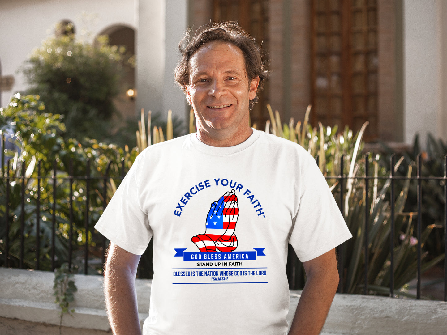 Exercise Your Faith God bless America Prayer T-shirt White