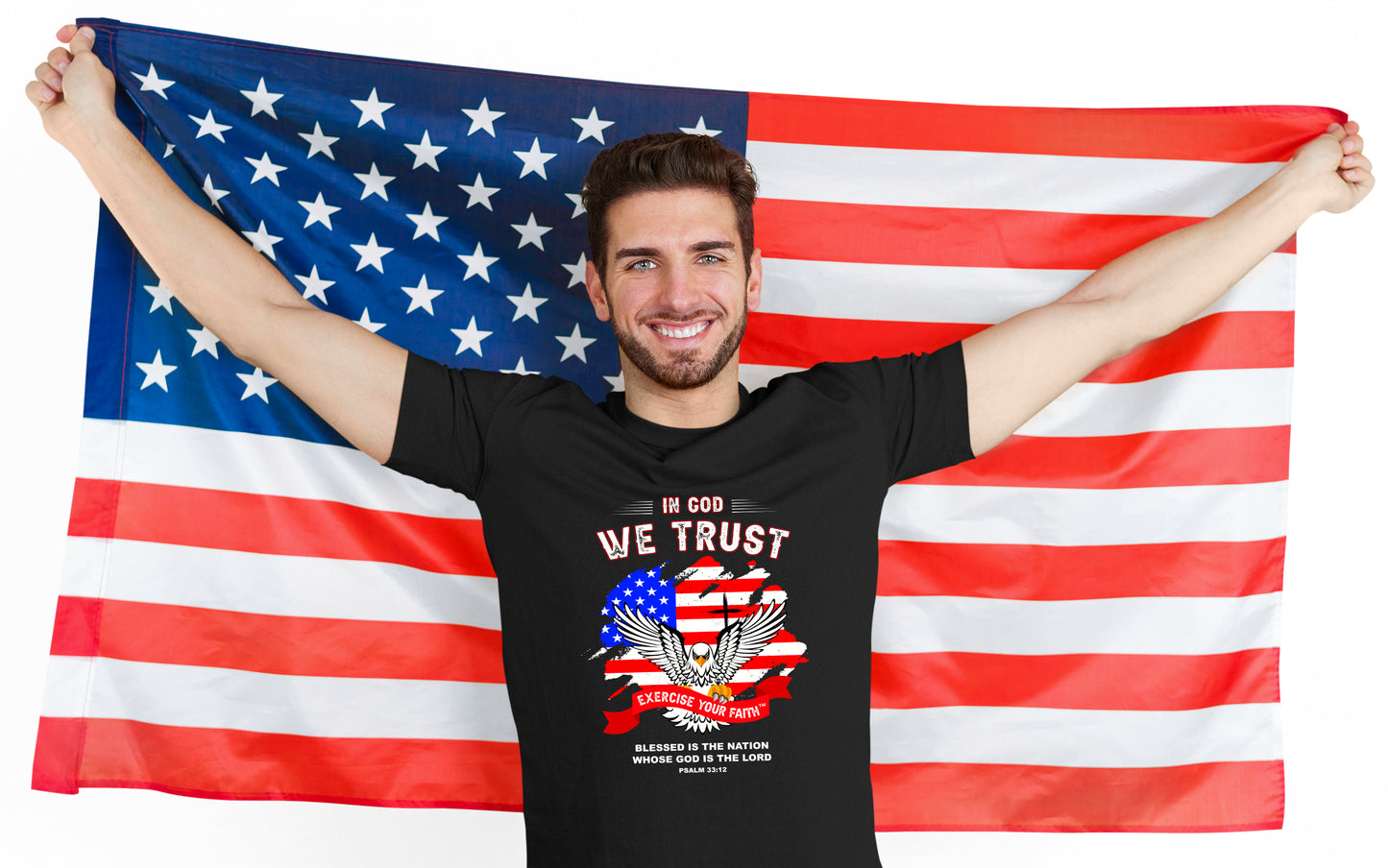 Exercise Your Faith In God we trust American Eagle T-shirt Black