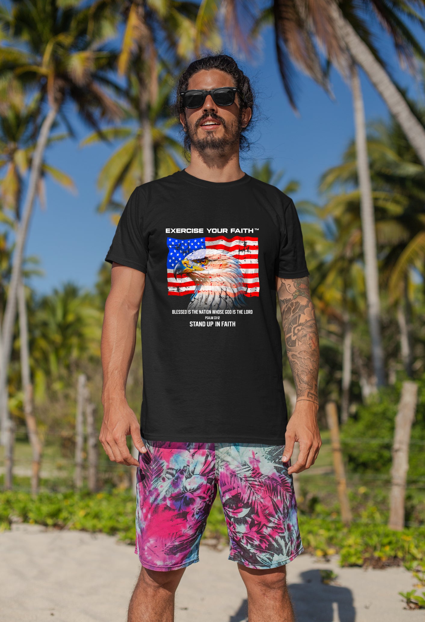Exercise Your Faith Christian USA Eagle Flag T-shirt Black