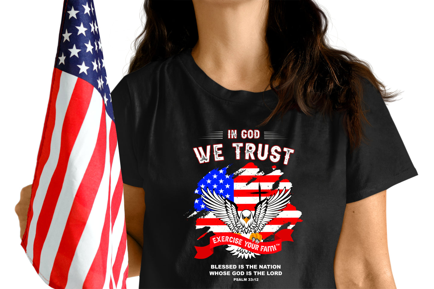 Exercise Your Faith In God we trust American Eagle T-shirt Black