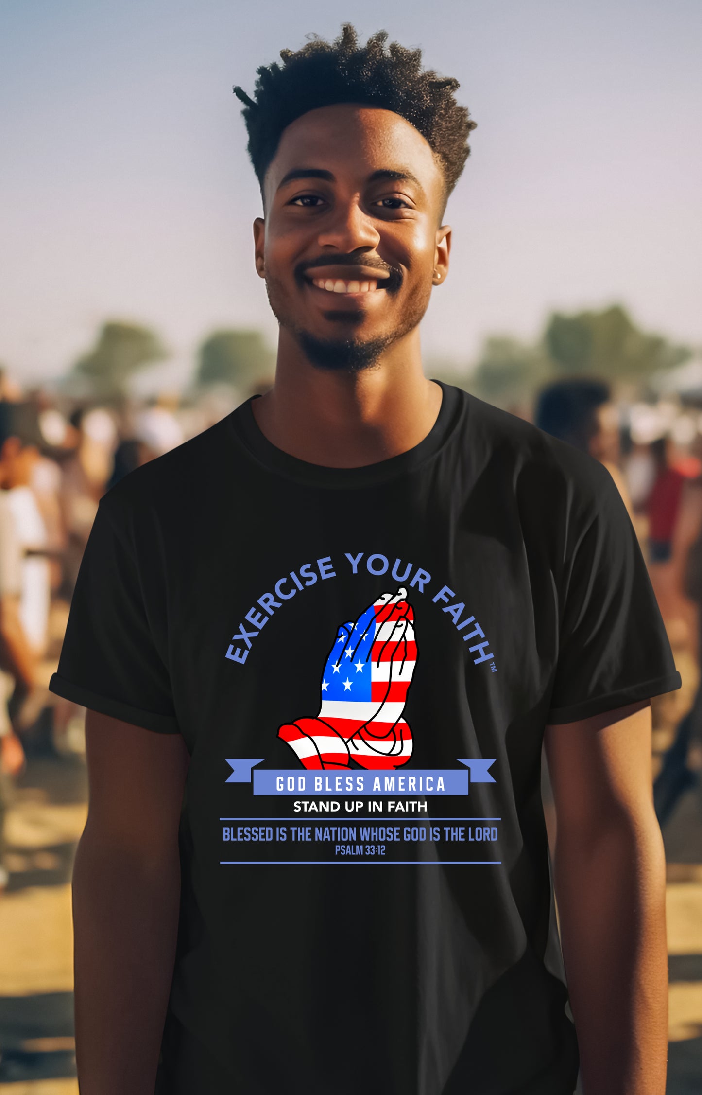 Exercise Your Faith God bless America Prayer T-shirt Black