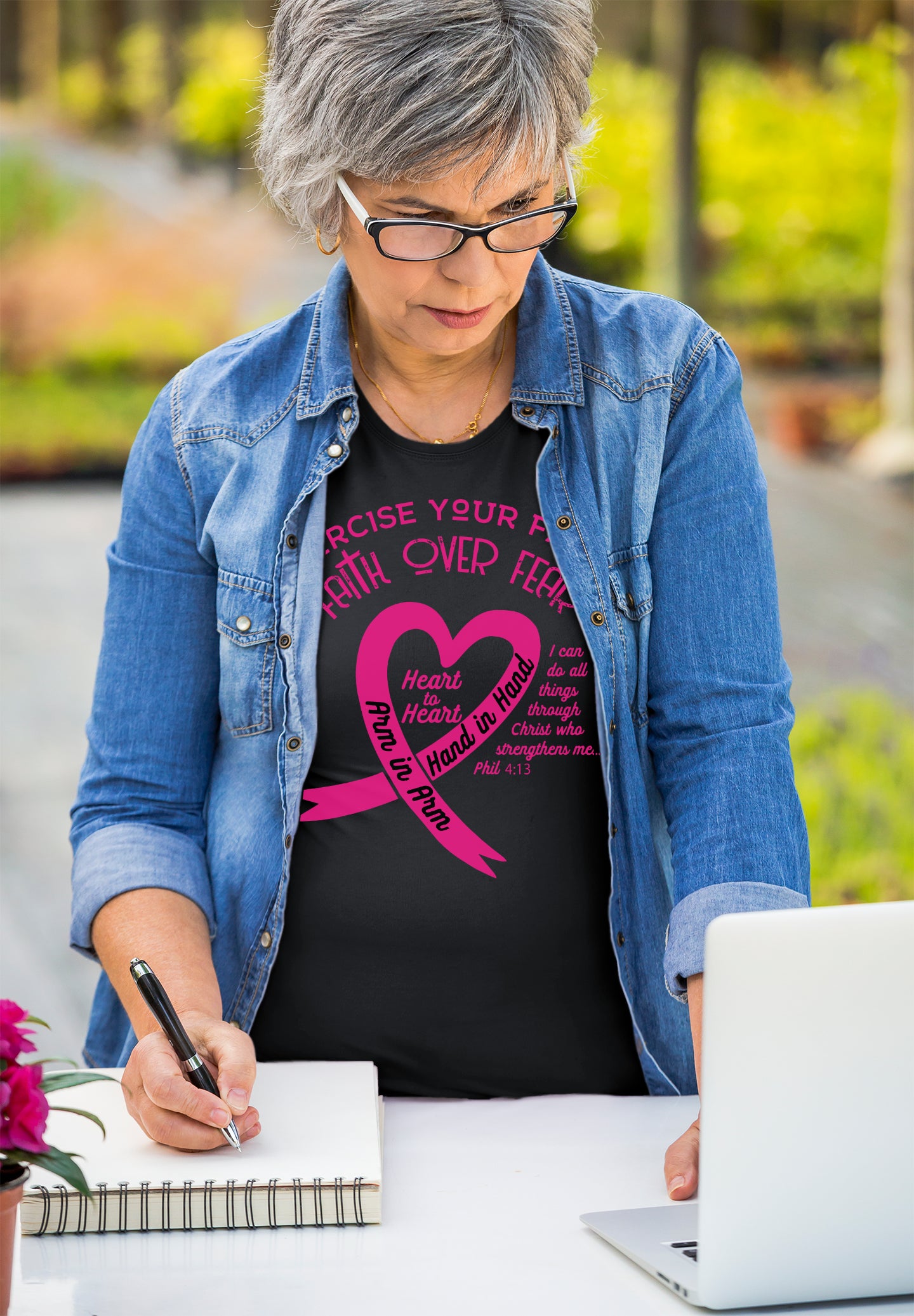 Exercise Your Faith Breast Cancer Ribbon Heart Black