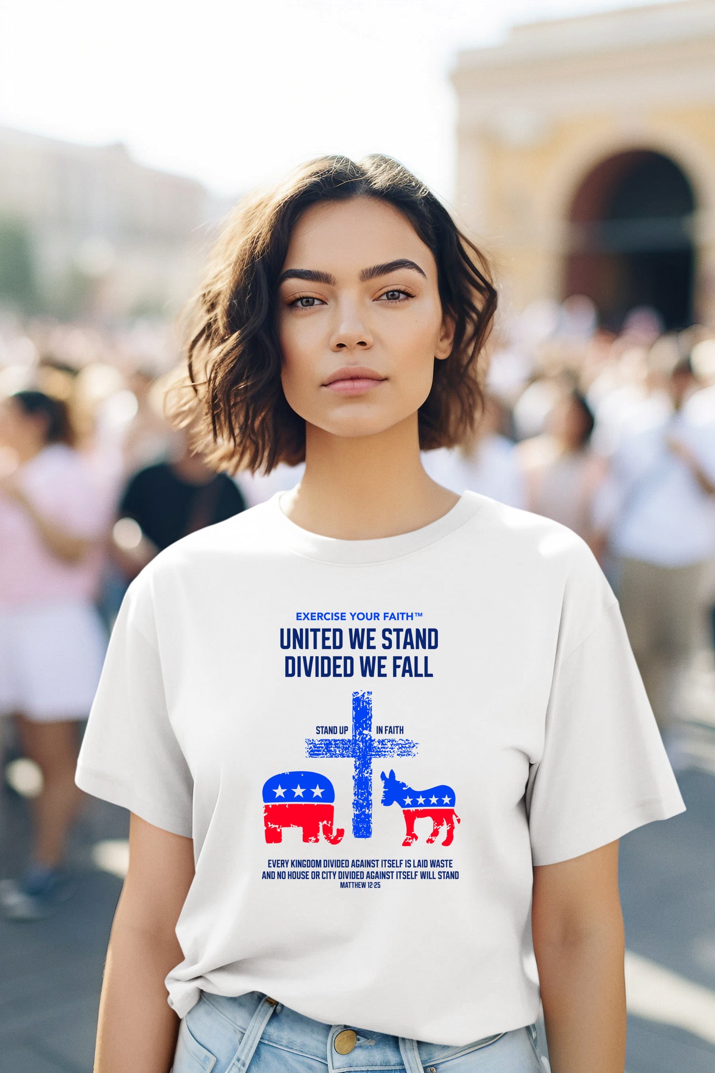 Exercise Your Faith United we stand divided we fall Unity T-shirt White