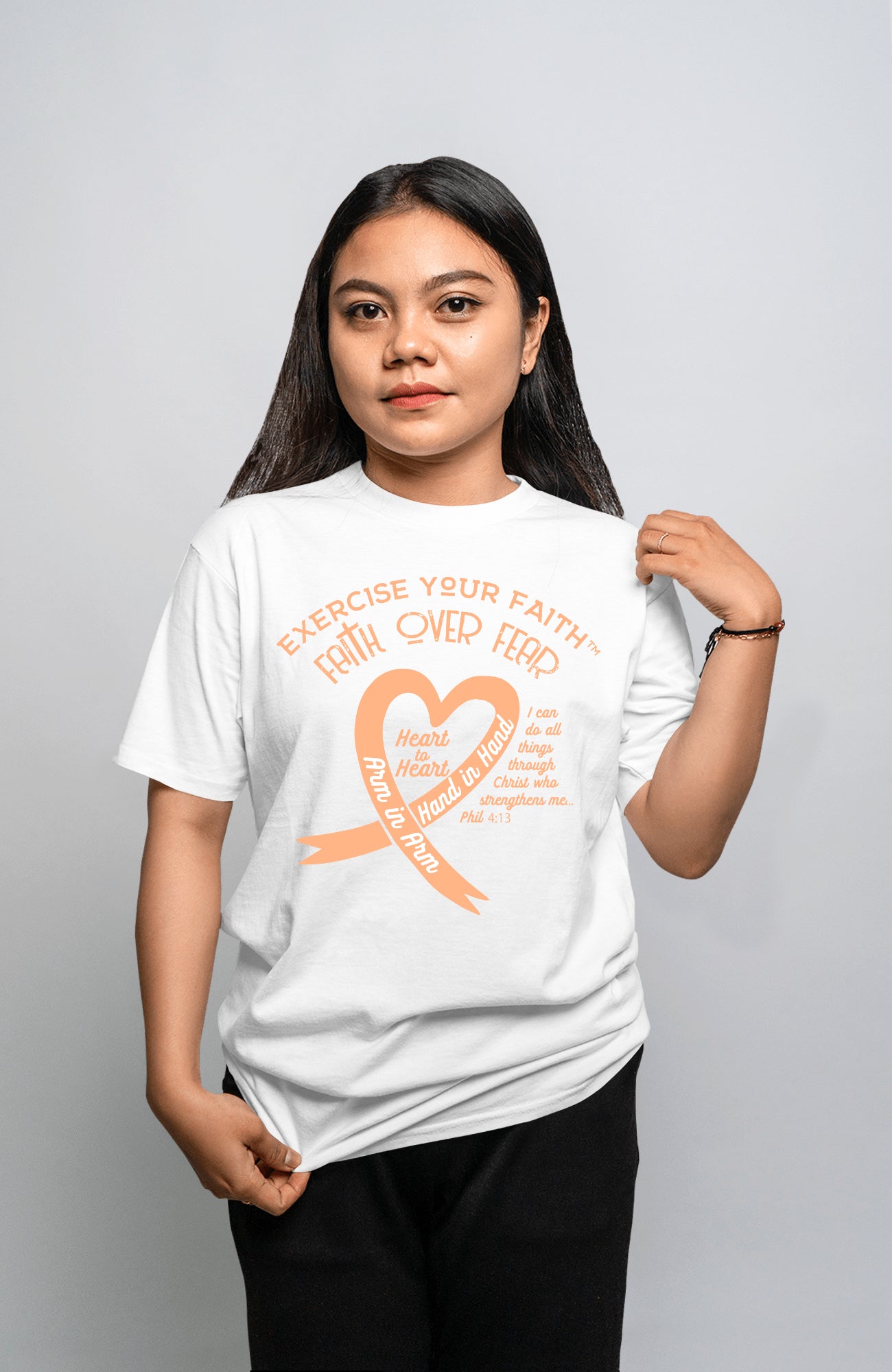 Exercise Your Faith Uterine Cancer Ribbon Heart White