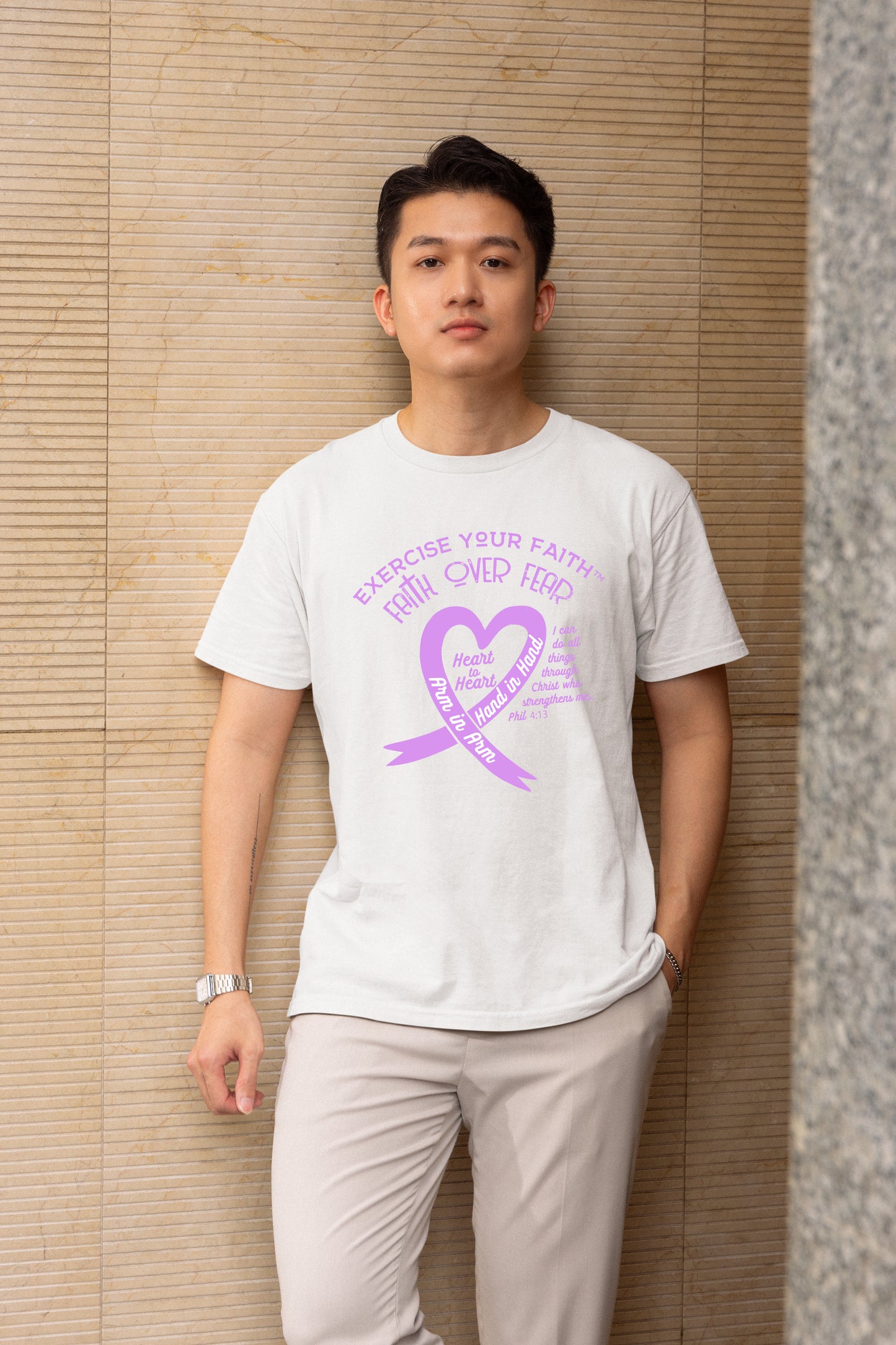 Exercise Your Faith Testicular Cancer Ribbon Heart White