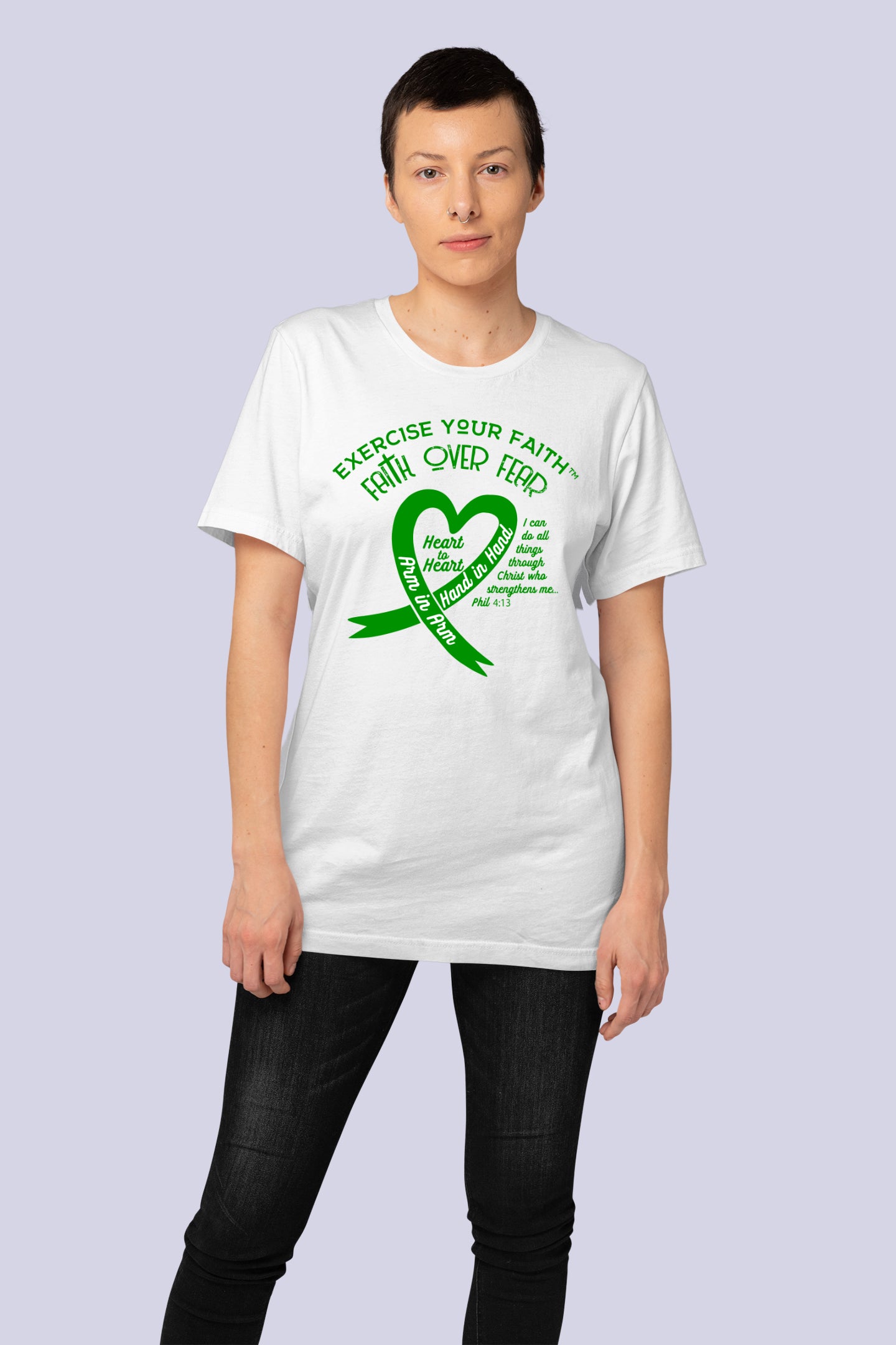 Exercise Your Faith Liver Cancer Ribbon Heart White