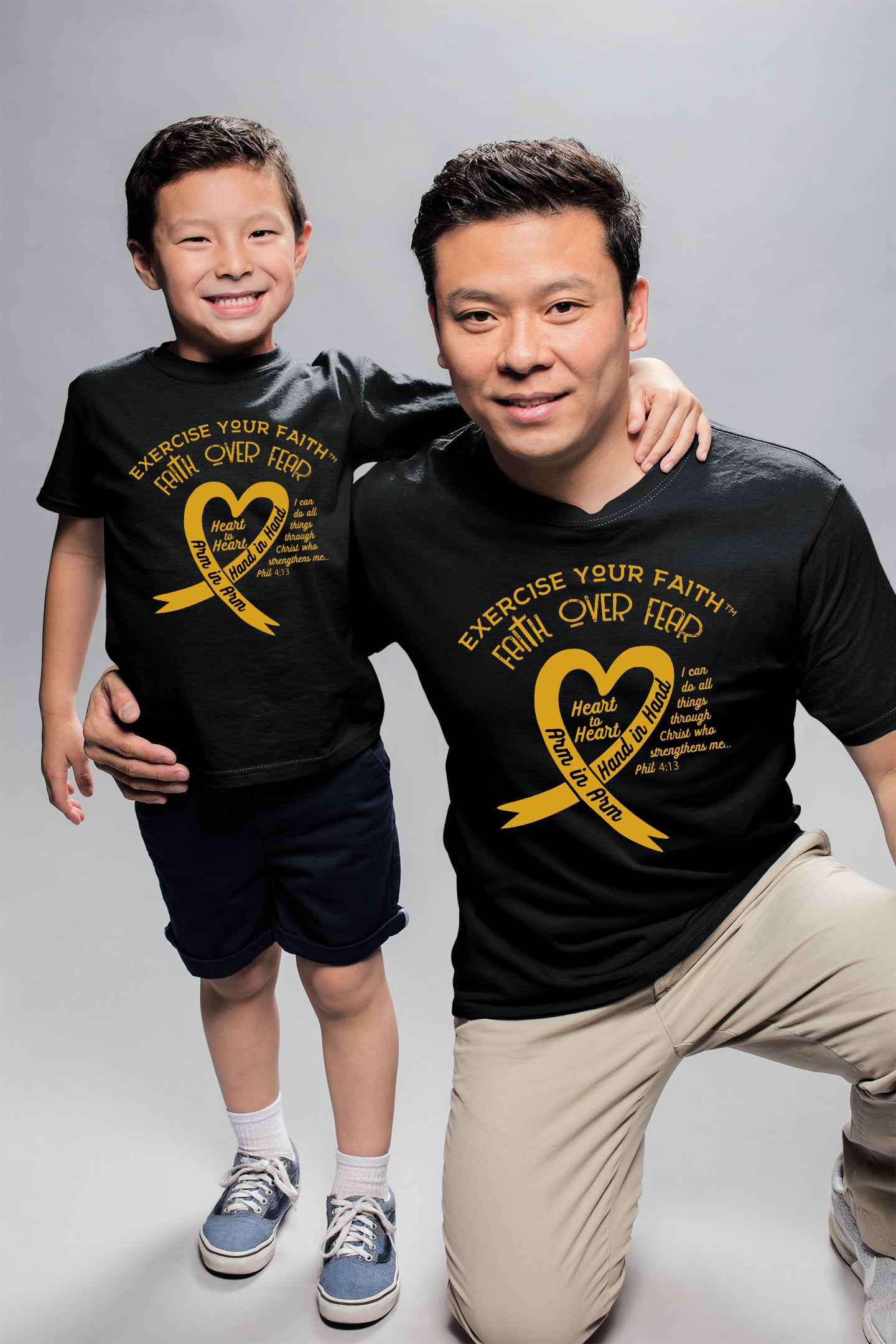 Exercise Your Faith Childhood Cancer Ribbon Heart Black