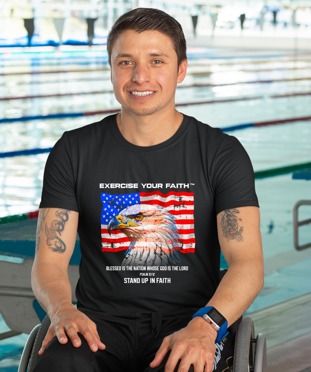 Exercise Your Faith Christian USA Eagle Flag T-shirt Black