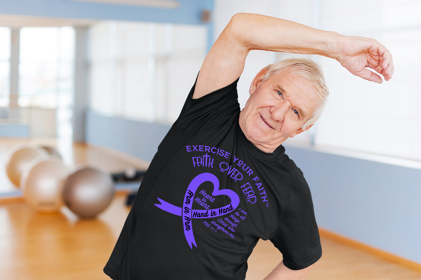 Exercise Your Faith In Honor of Caregivers Ribbon Heart Black