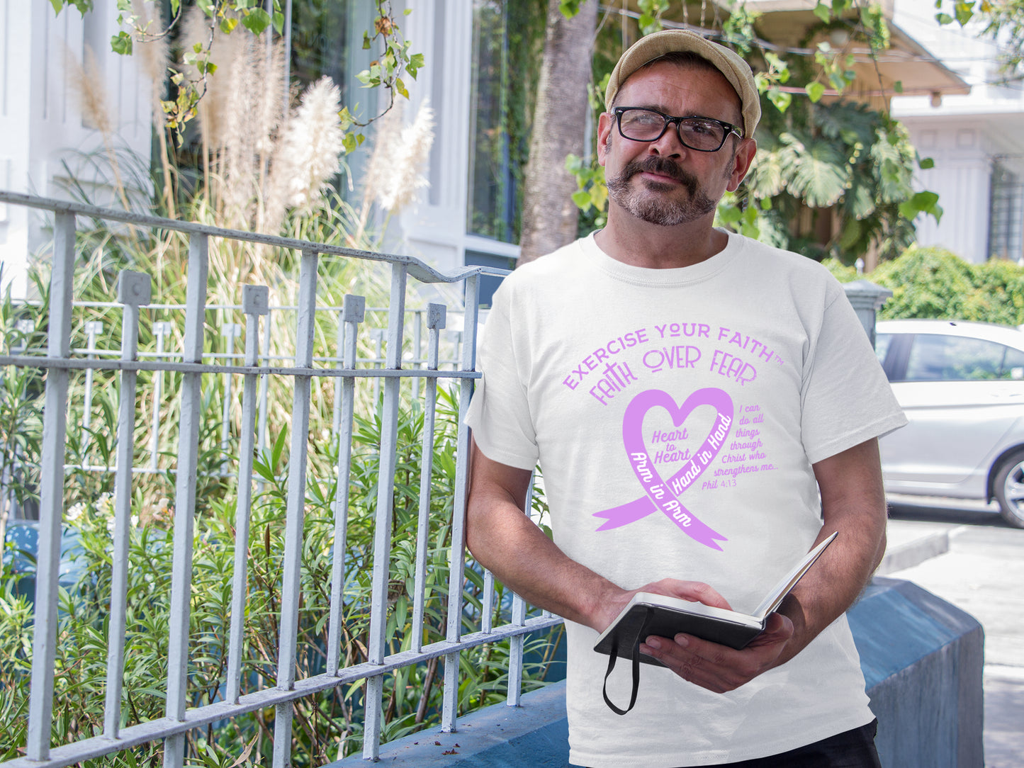 Exercise Your Faith Testicular Cancer Ribbon Heart White