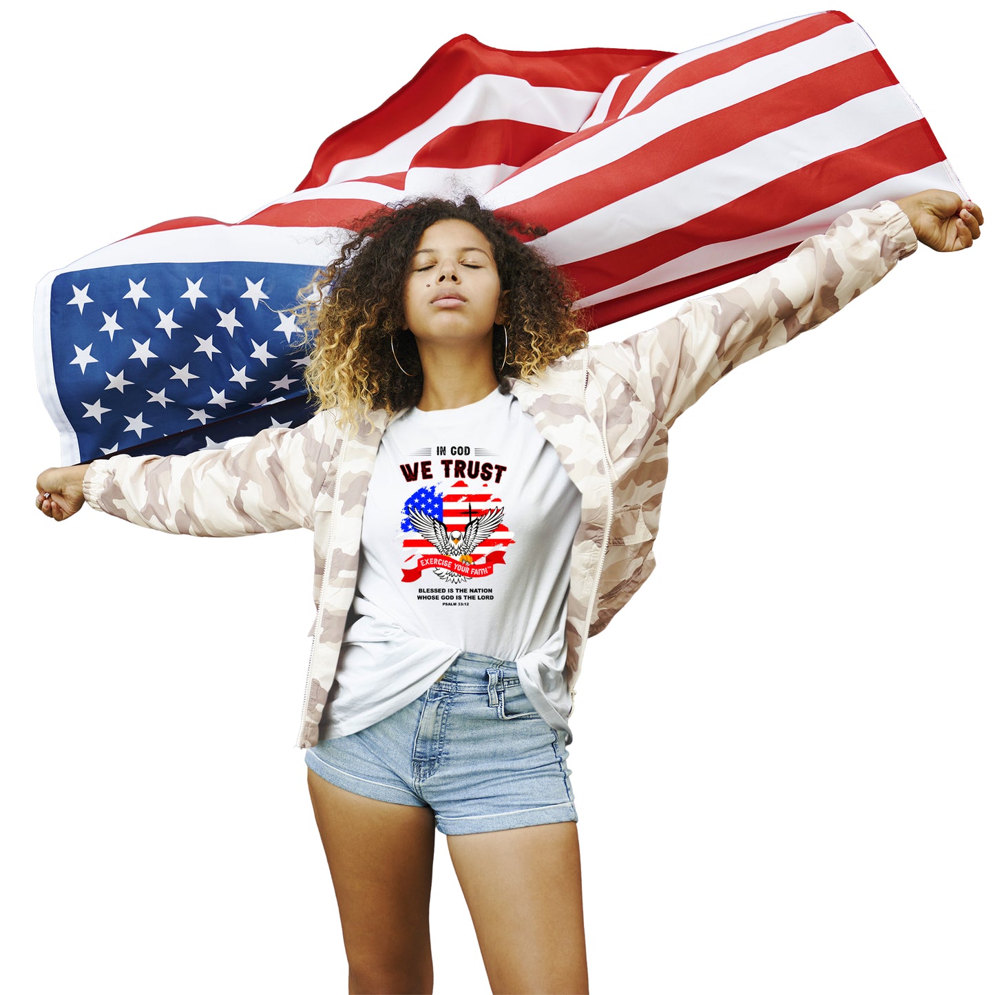 Exercise Your Faith In God we trust American Eagle T-shirt White