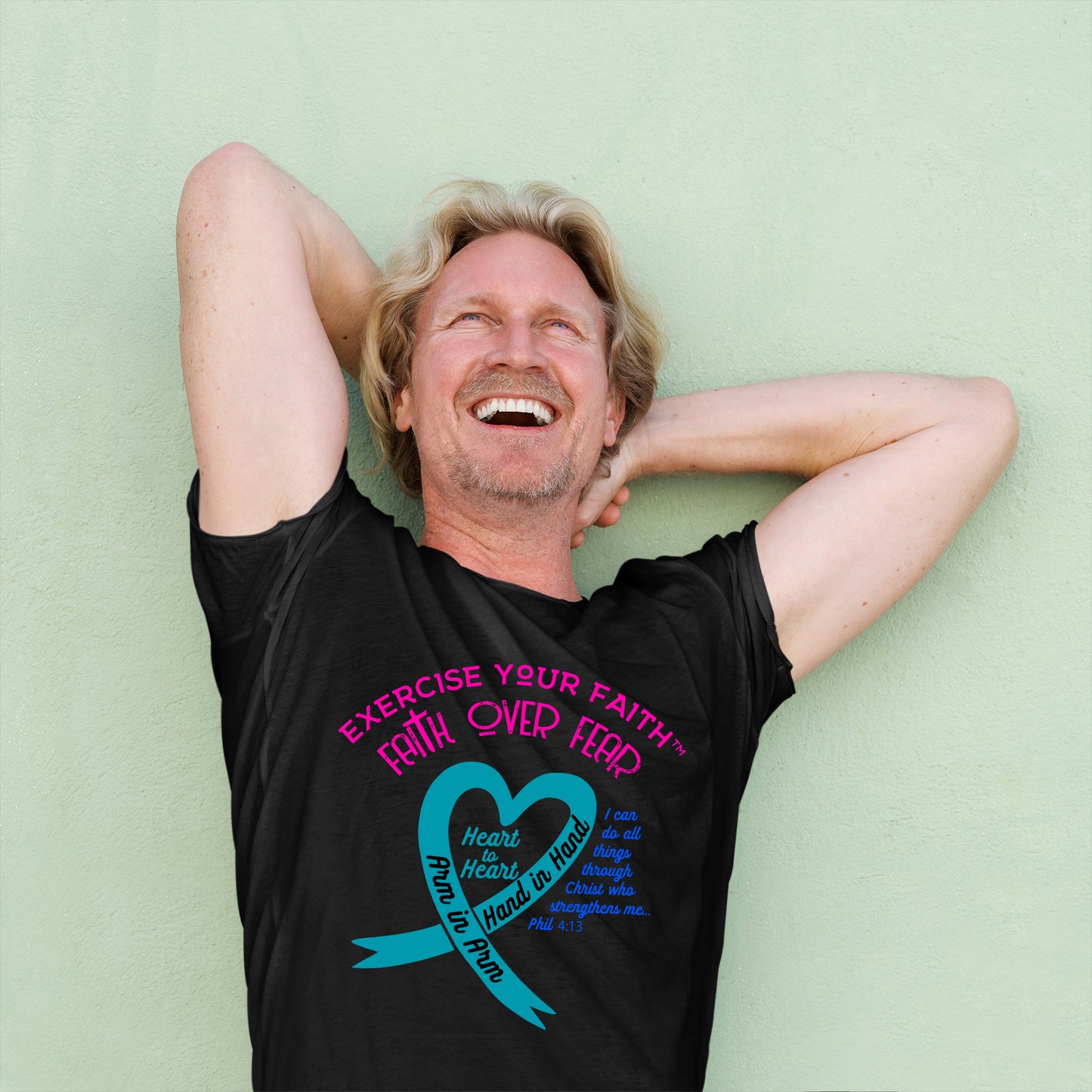Exercise Your Faith Thyroid Cancer Ribbon Heart Black