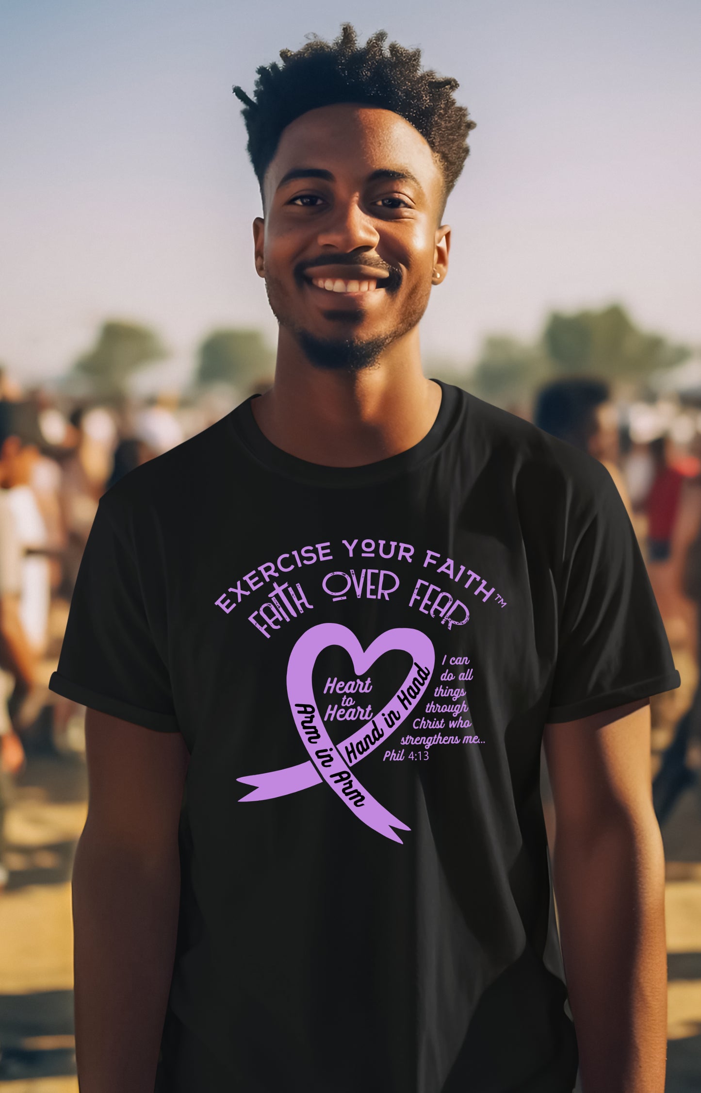 Exercise Your Faith All Cancers Ribbon Heart Black