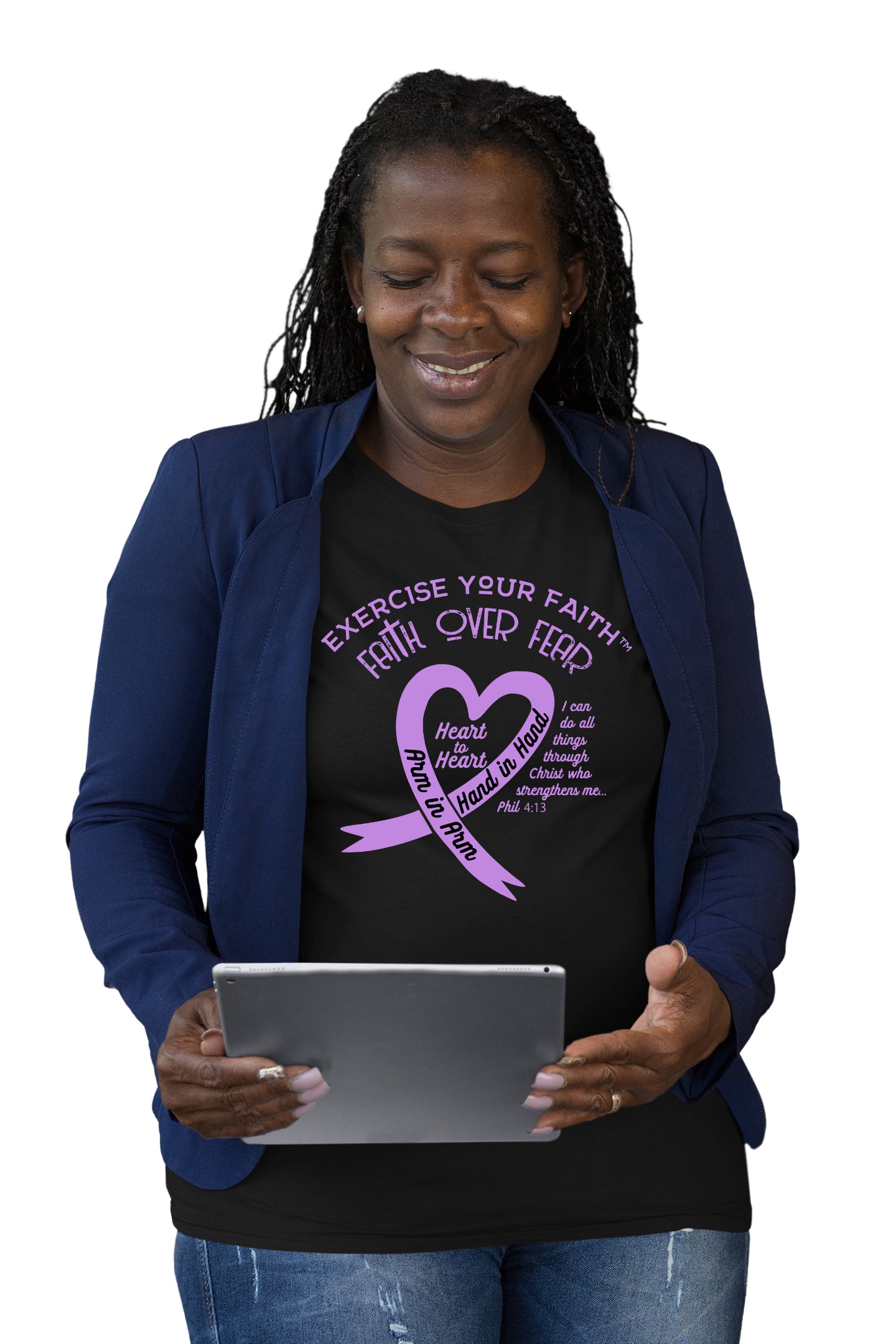 Exercise Your Faith All Cancers Ribbon Heart Black