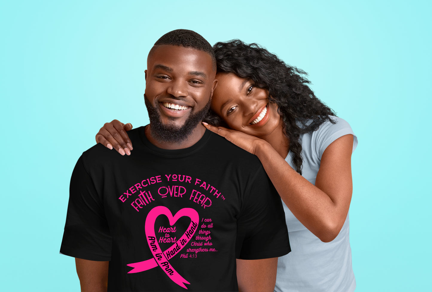 Exercise Your Faith Breast Cancer Ribbon Heart Black