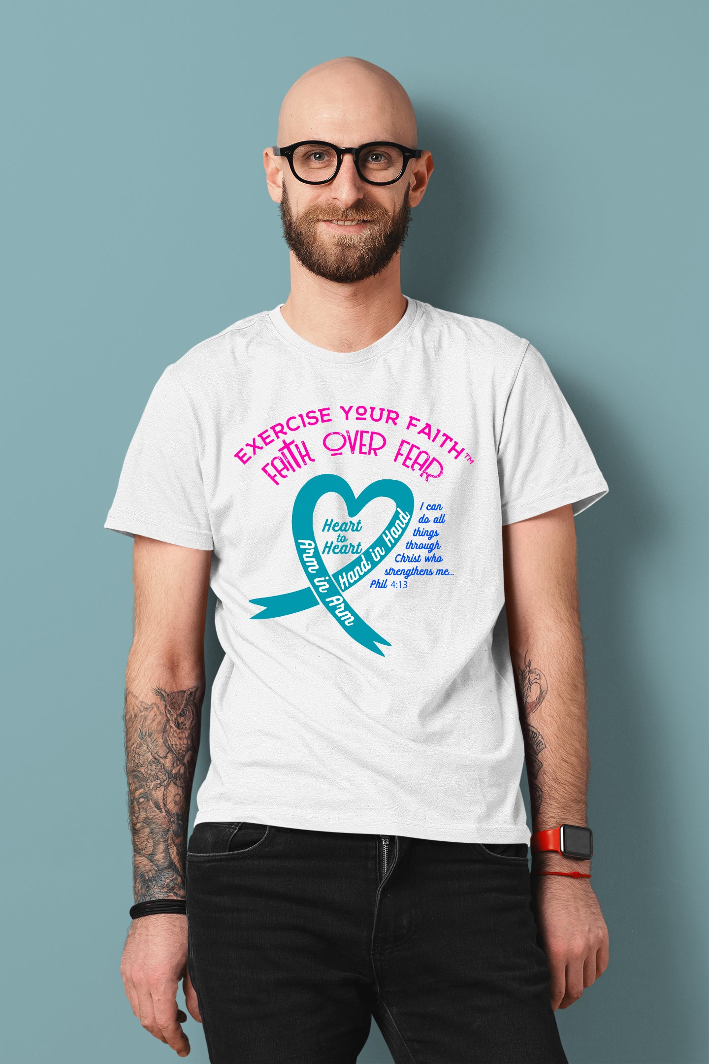 Exercise Your Faith Thyroid Cancer Ribbon Heart White