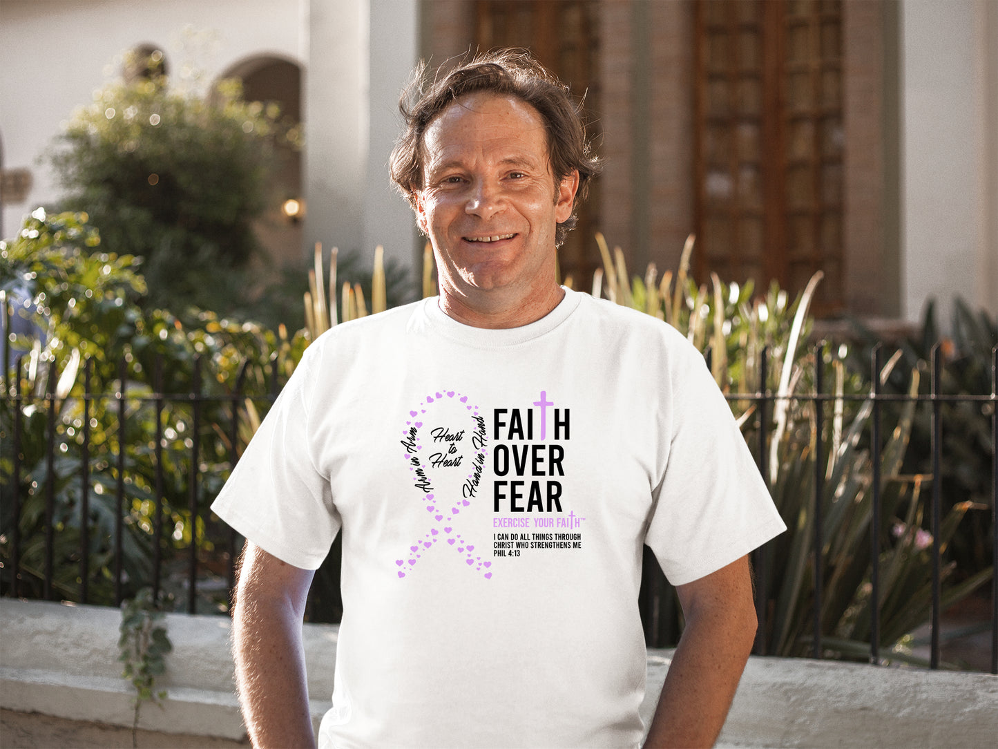Faith Over Fear Little Hearts Ribbon Testicular Cancer White