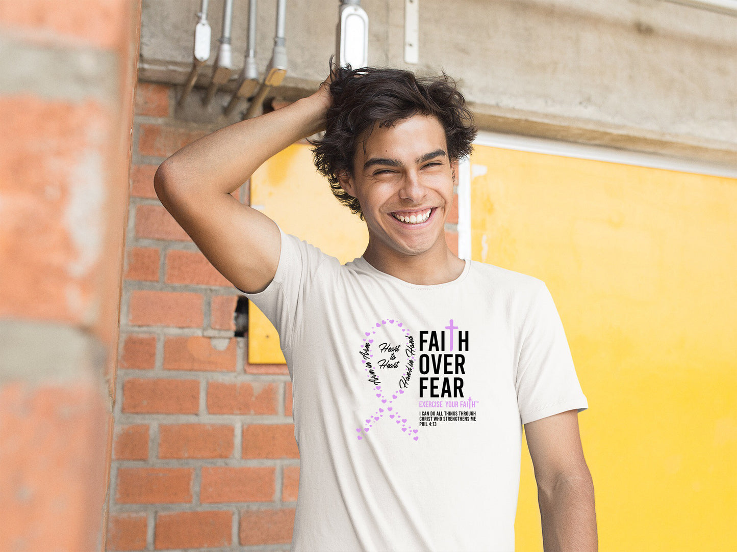 Faith Over Fear Little Hearts Ribbon Testicular Cancer White