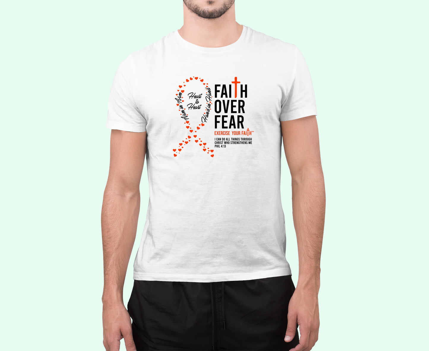 Faith Over Fear Little Hearts Ribbon Leukemia White