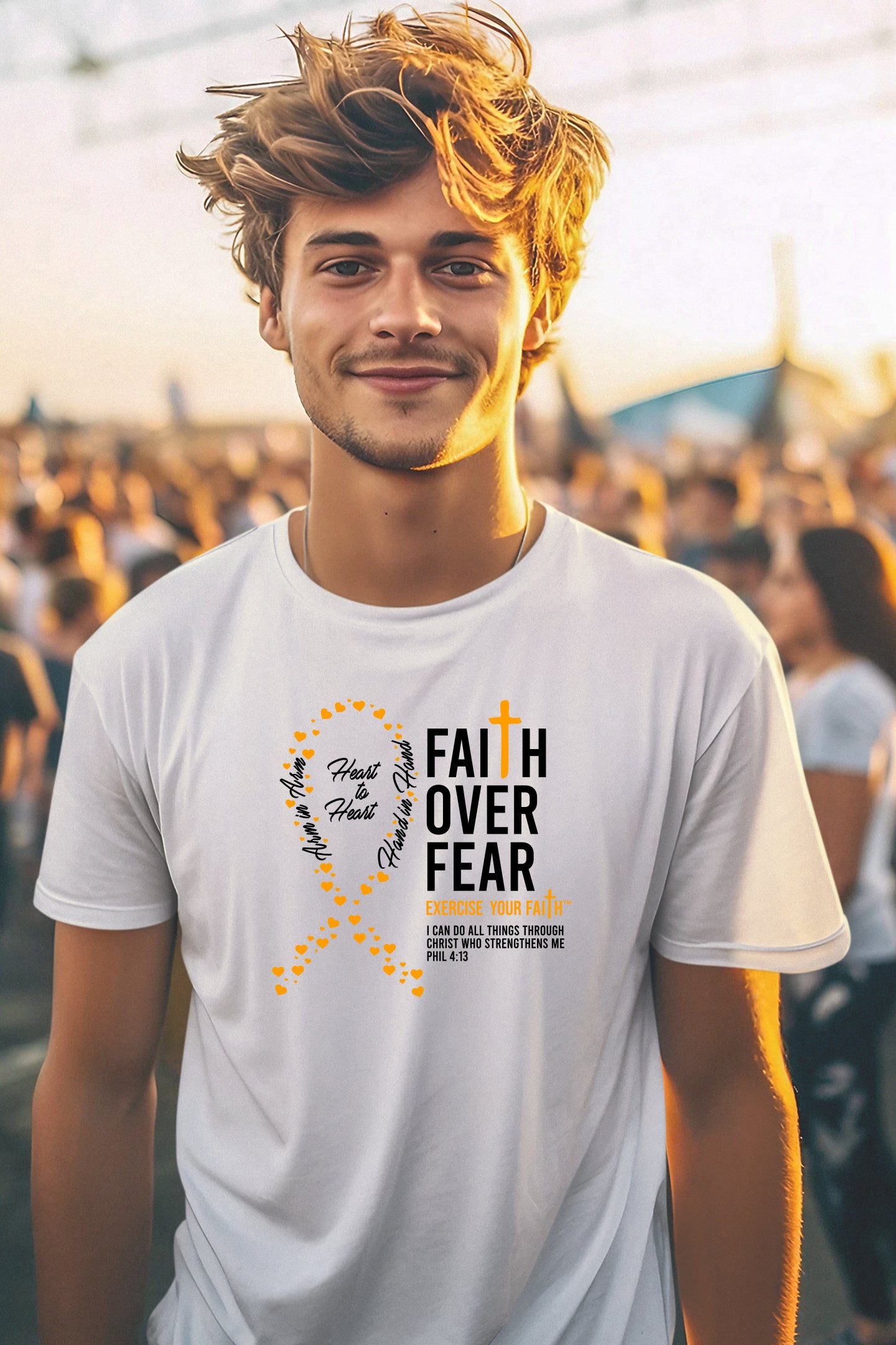 Faith Over Fear Little Hearts Ribbon Kidney Cancer White