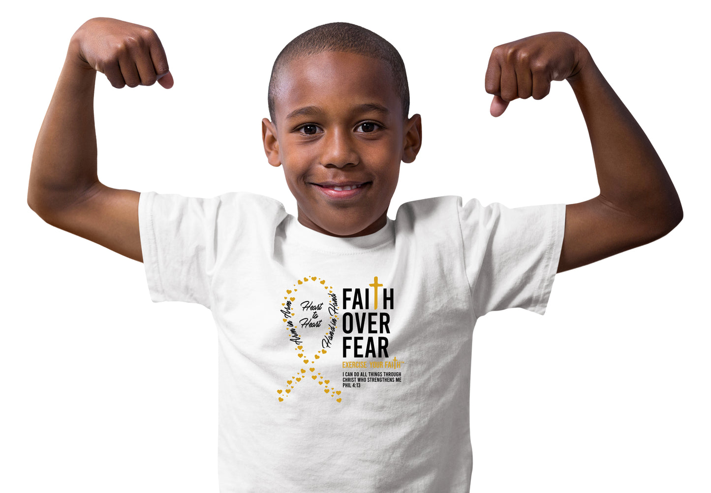 Faith Over Fear Little Hearts Ribbon Childhood Cancer White
