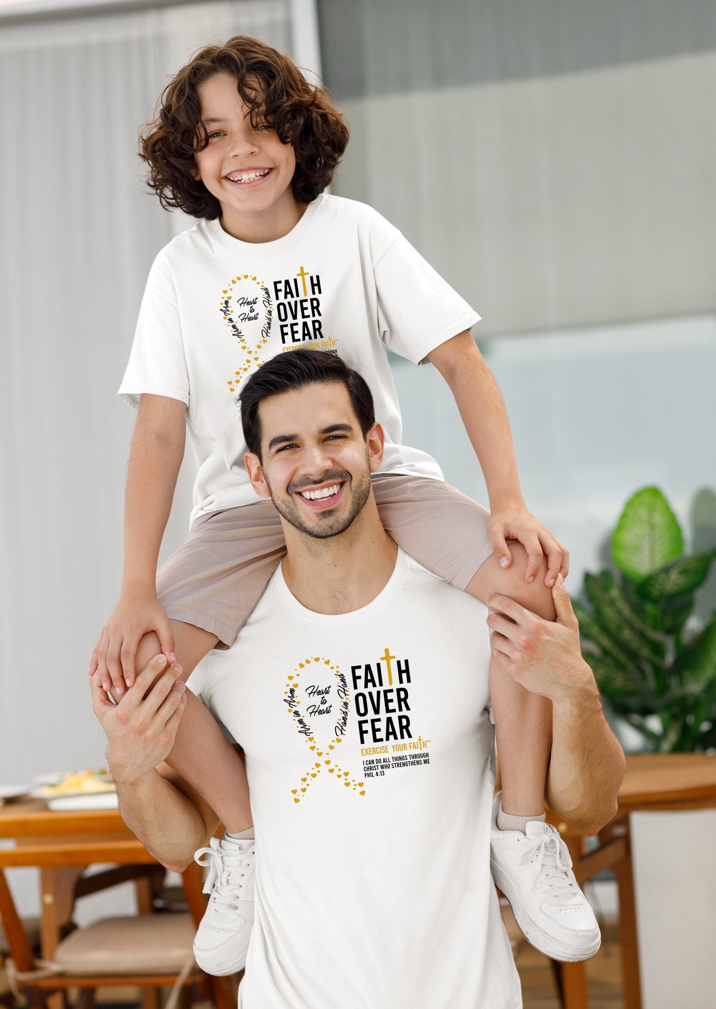 Faith Over Fear Little Hearts Ribbon Childhood Cancer White