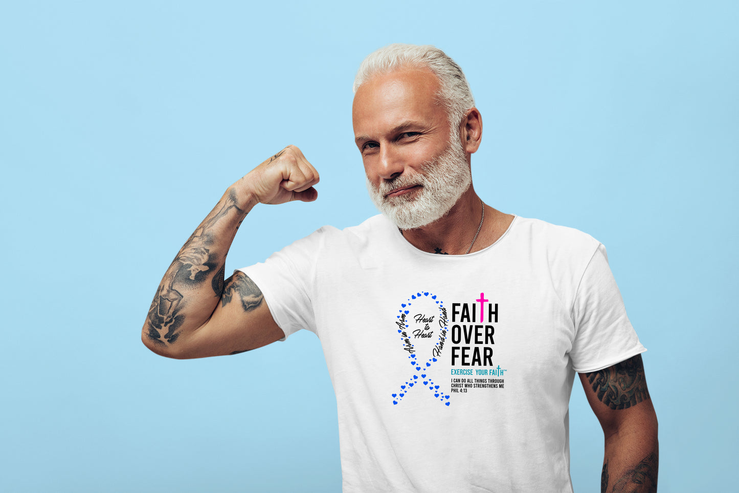 Faith Over Fear Little Hearts Ribbon Thyroid Cancer White