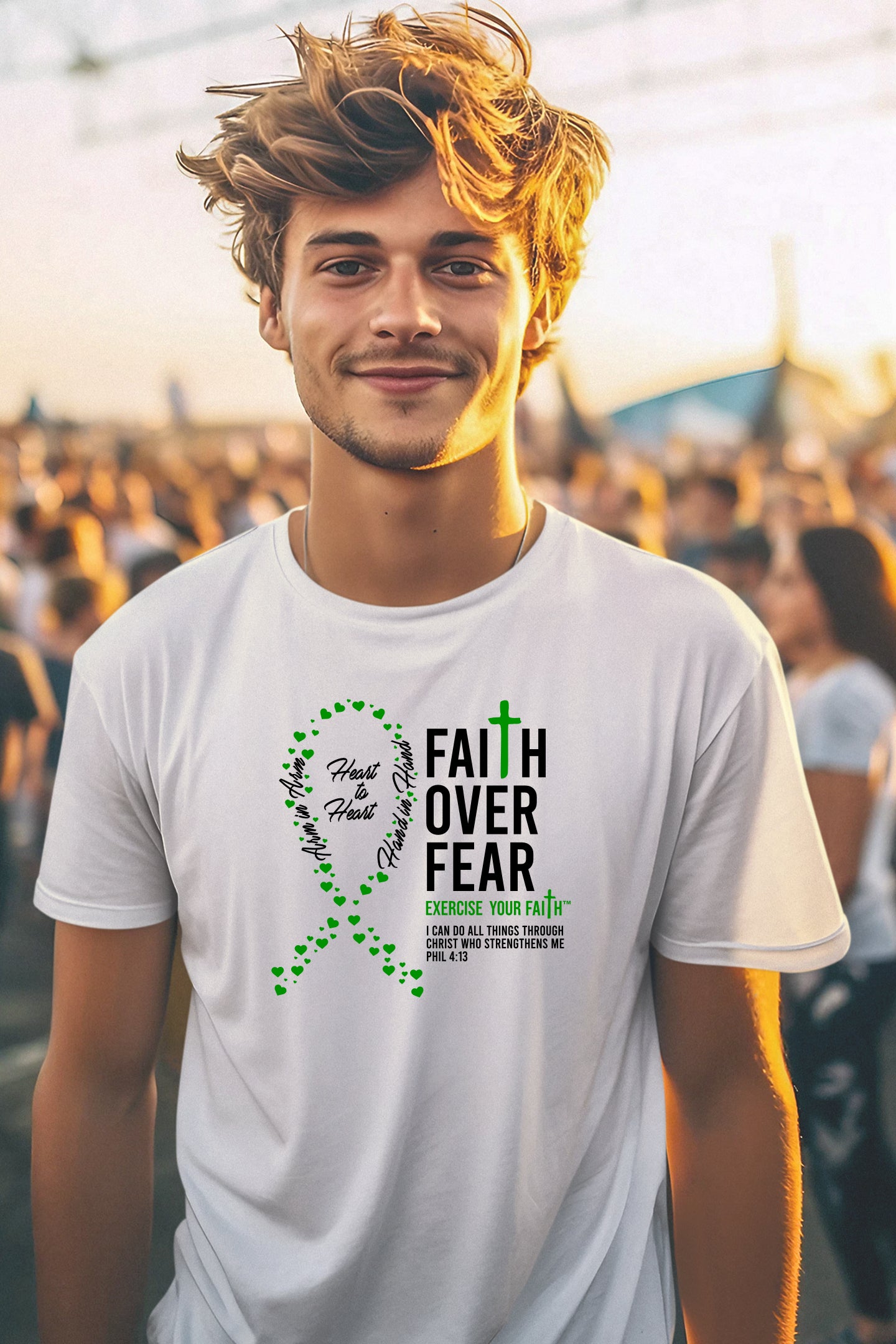Faith Over Fear Little Hearts Ribbon Liver Cancer White