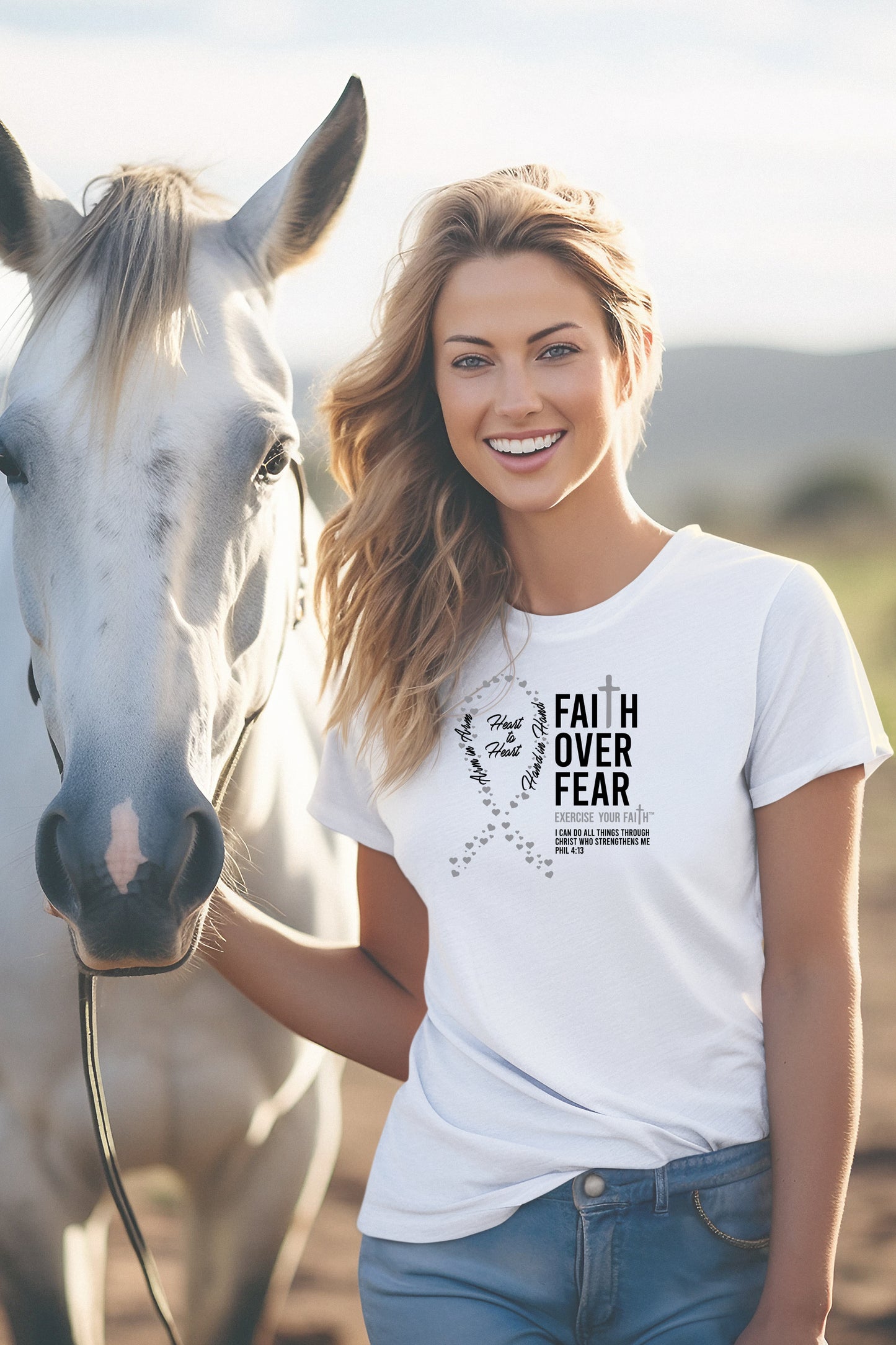 Faith Over Fear Little Hearts Ribbon Brain Cancer White