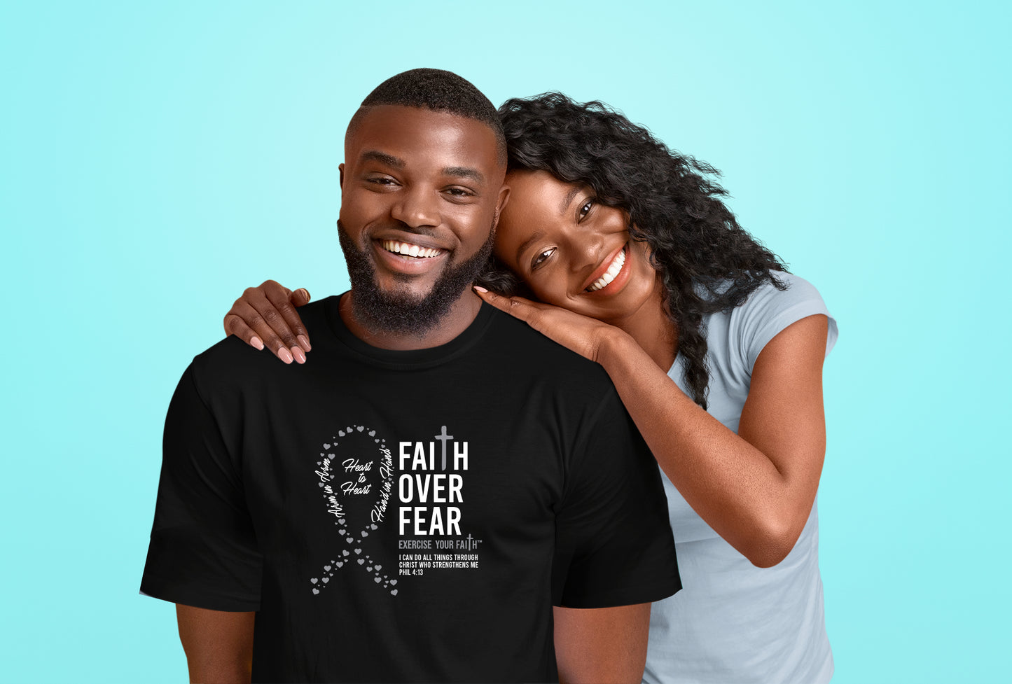 Faith Over Fear Little Hearts Ribbon Brain Cancer Black