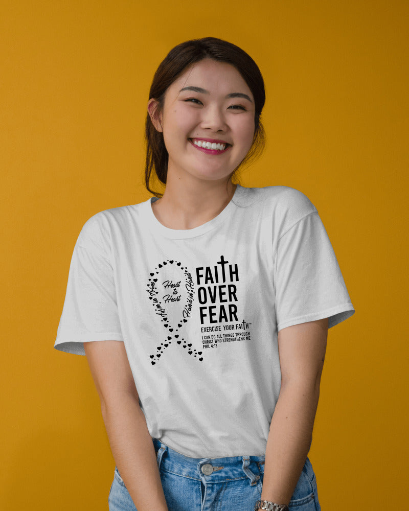 Faith Over Fear Little Hearts Ribbon For Melanoma White