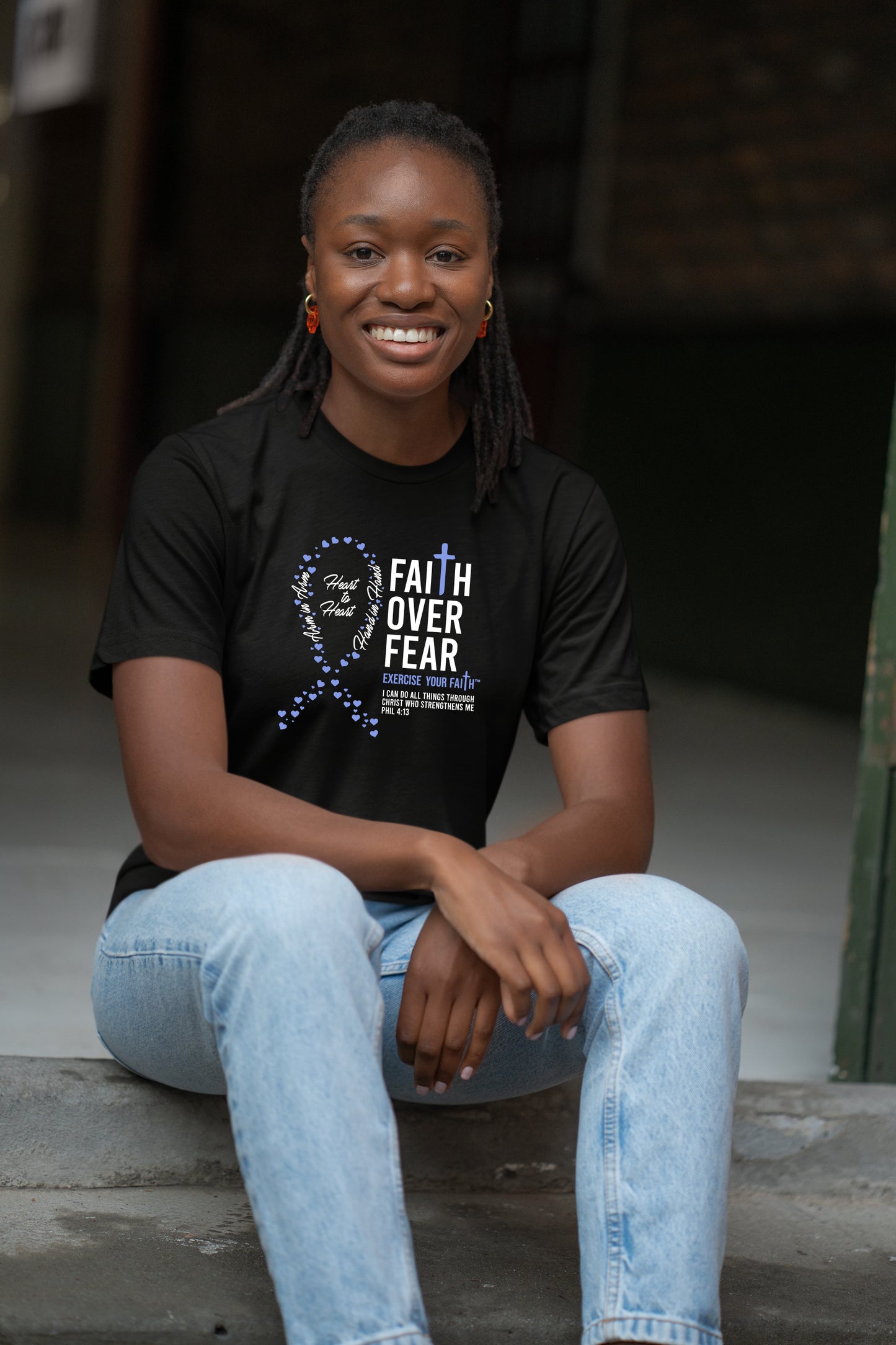 Faith Over Fear Little Hearts Ribbon Esophageal Cancer Black
