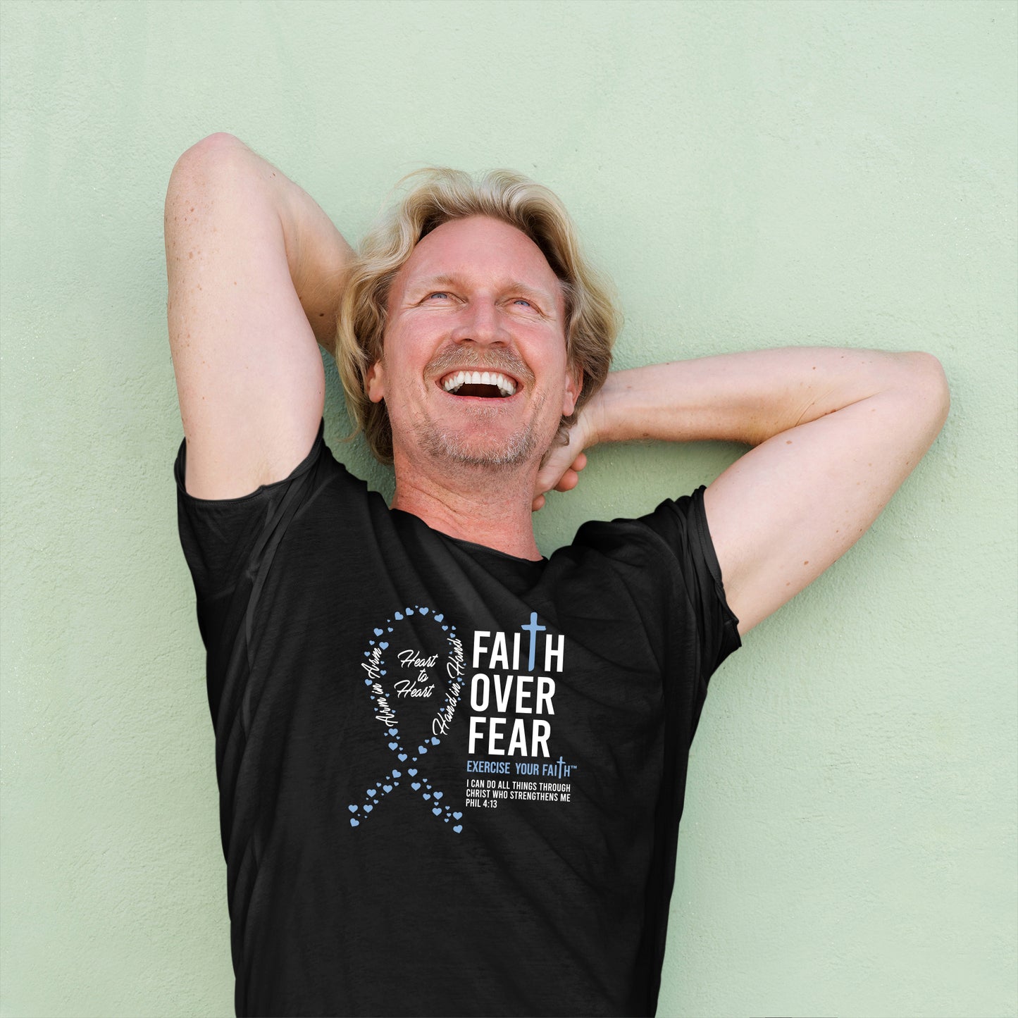 Faith Over Fear Little Hearts Ribbon Prostrate Cancer Black