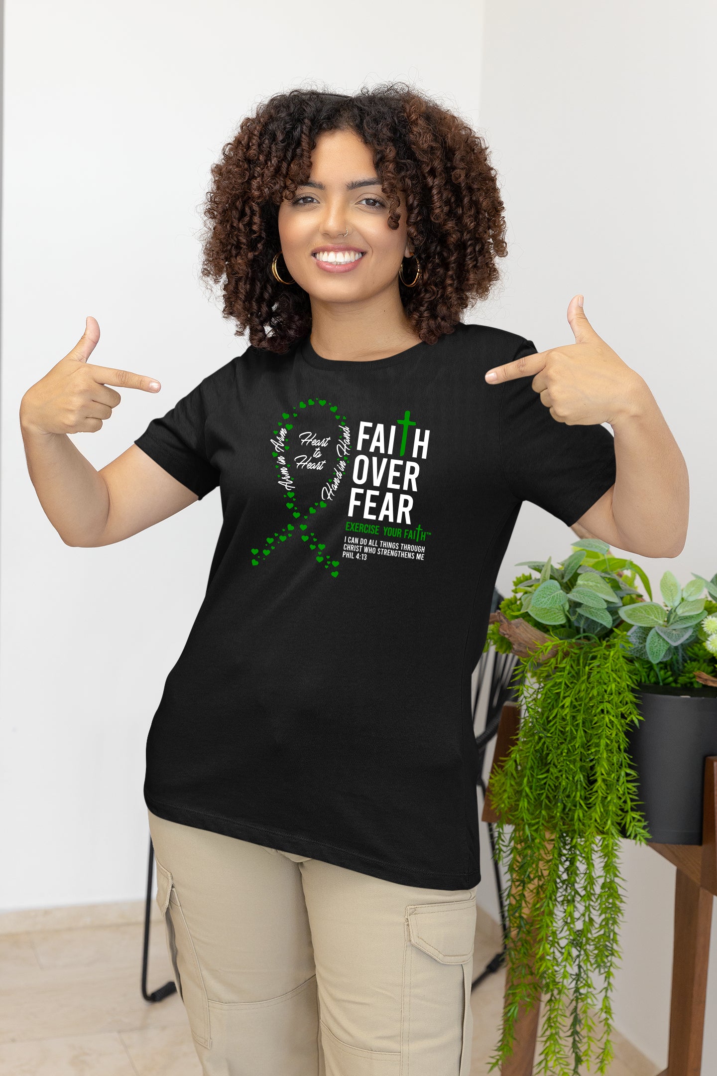 Faith Over Fear Little Hearts Ribbon Liver Cancer Black