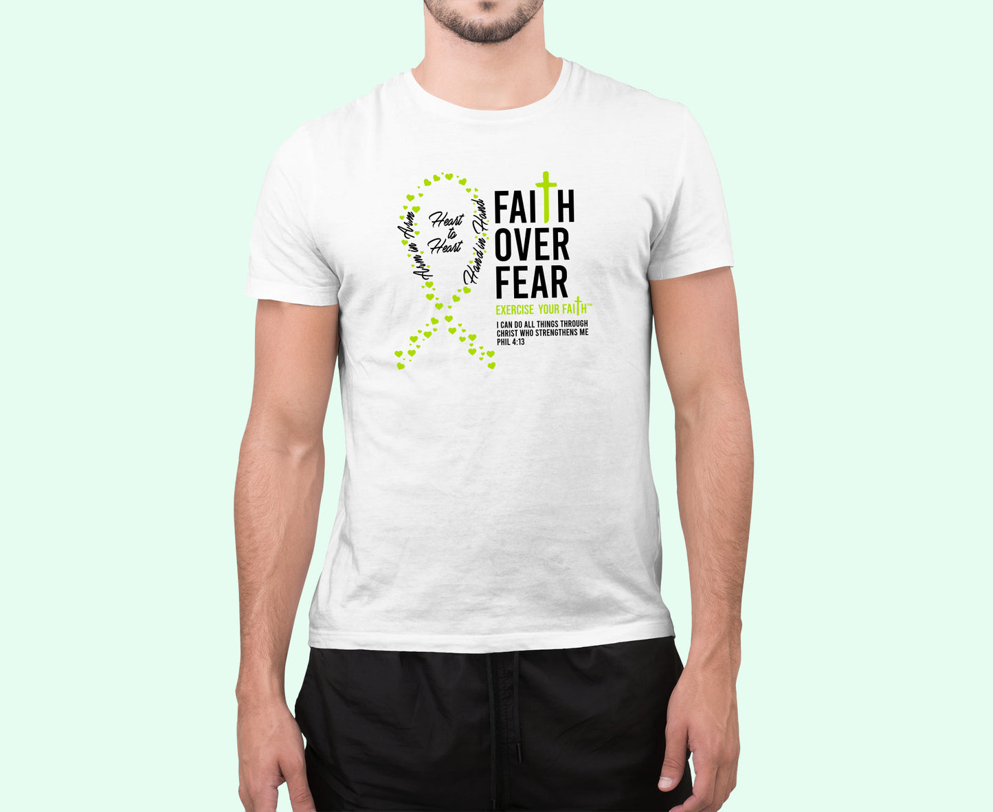 Faith Over Fear Little Hearts Ribbon Lymphoma Cancer White