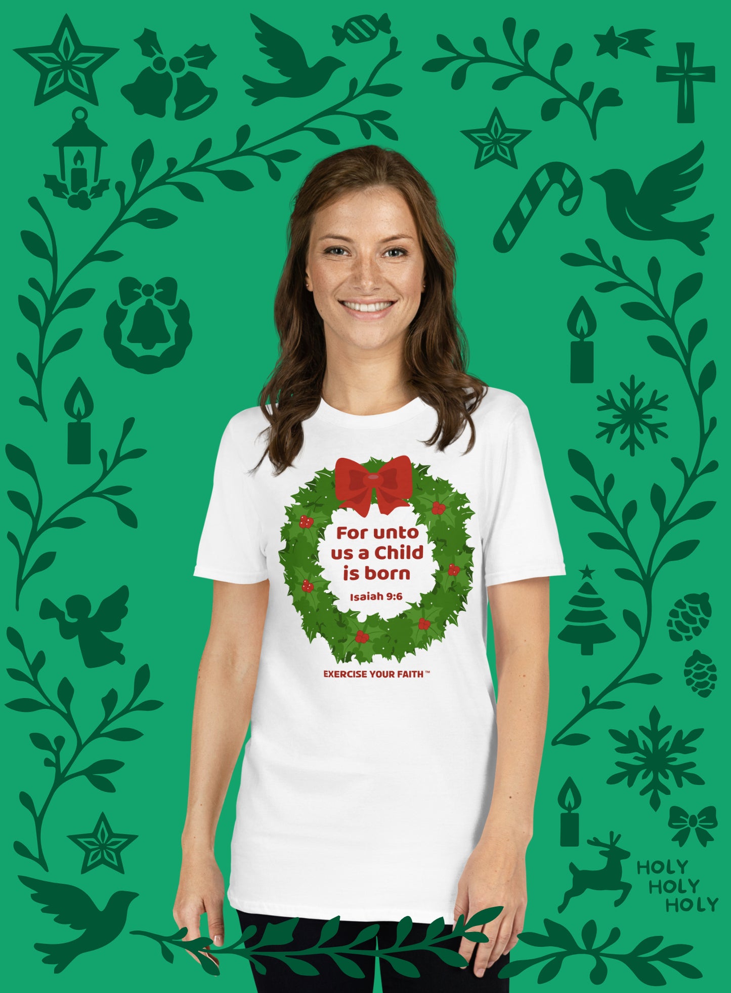 EYF Christian Christmas wreath A child is born T-shirt holiday gift