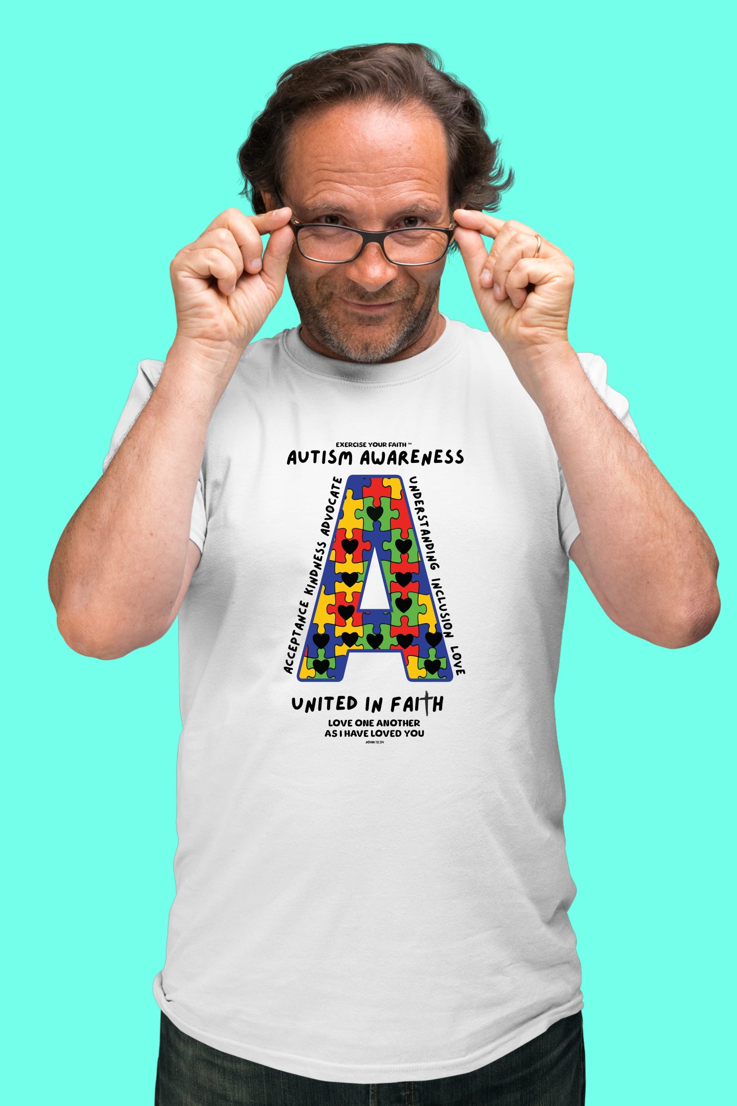 Autism Awareness Letter A united in faith Autism Awareness T-shirt White
