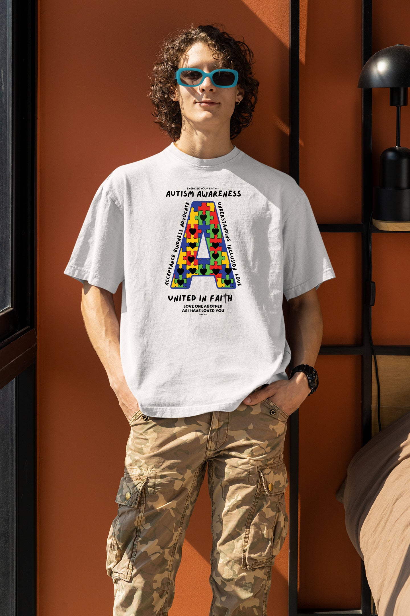 Autism Awareness Letter A united in faith Autism Awareness T-shirt White