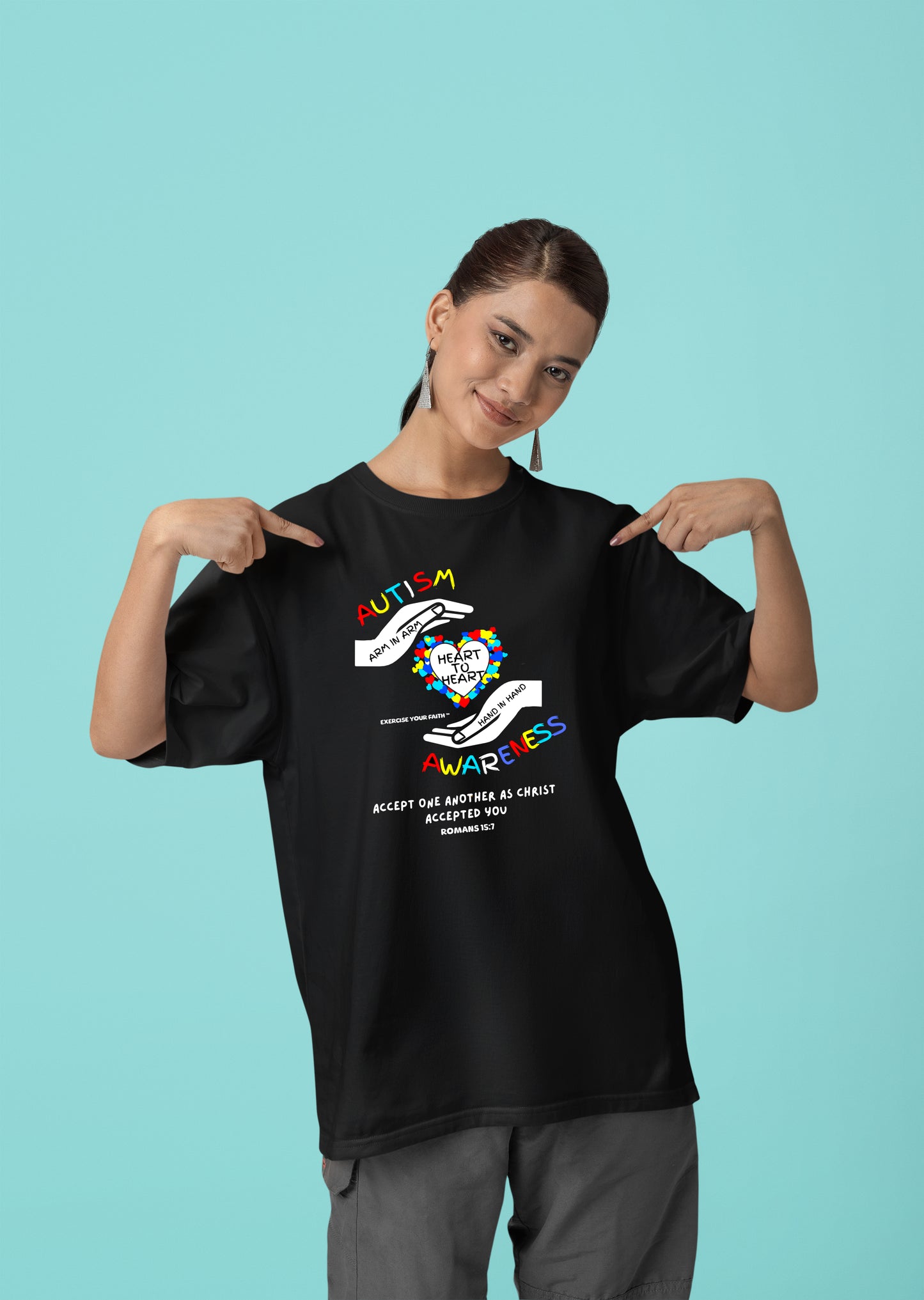 Autism Awareness Hands Embracing Heart T-shirt Black