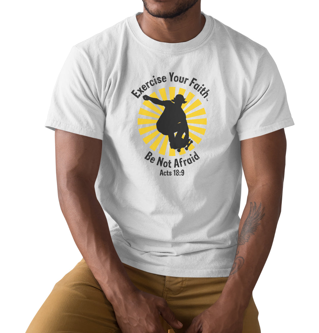 Exercise Your Faith™ White Circle Skateboarder
