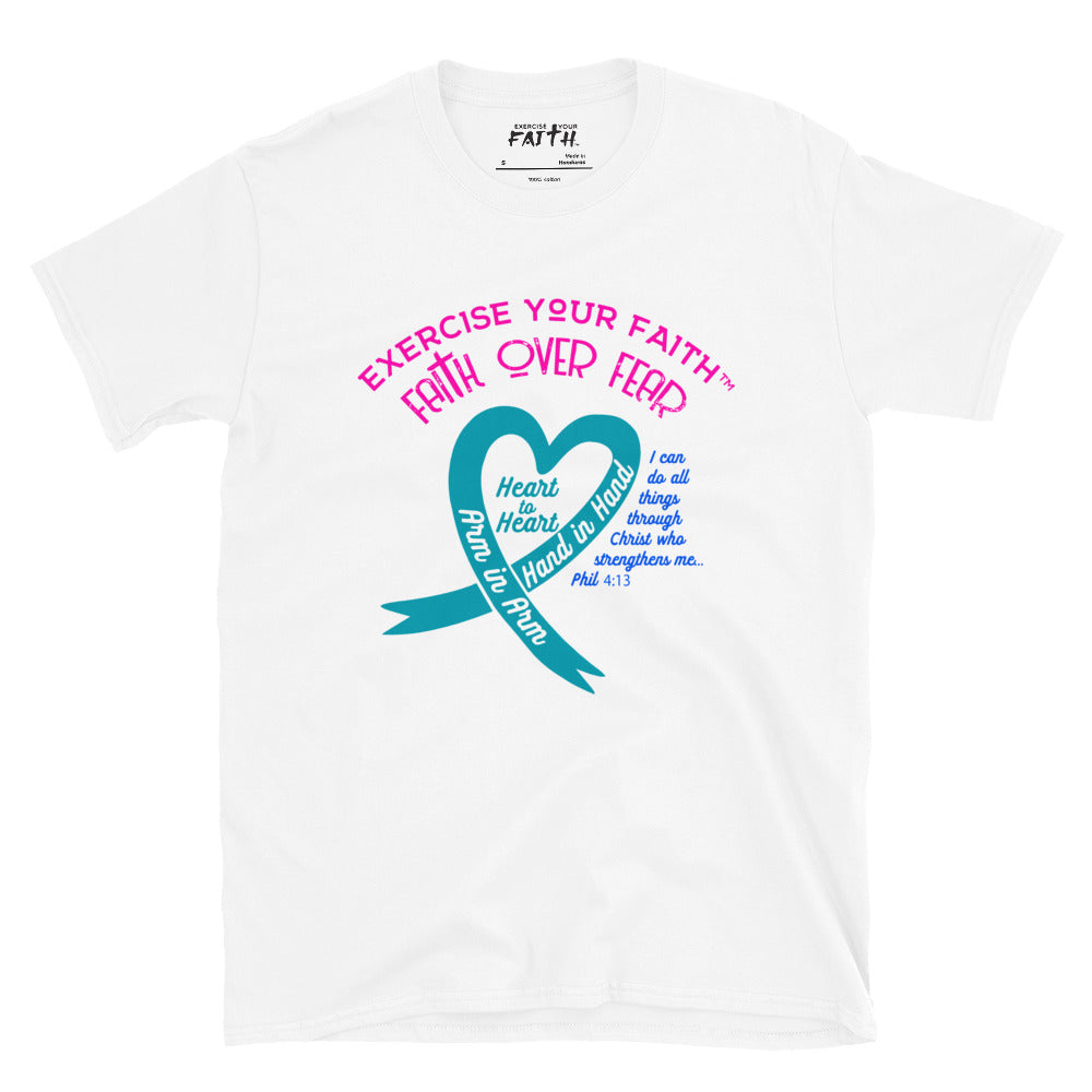 Exercise Your Faith Thyroid Cancer Ribbon Heart White