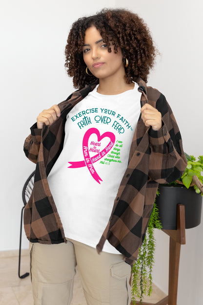 Exercise Your Faith Metastatic Breast Cancer Ribbon Heart White