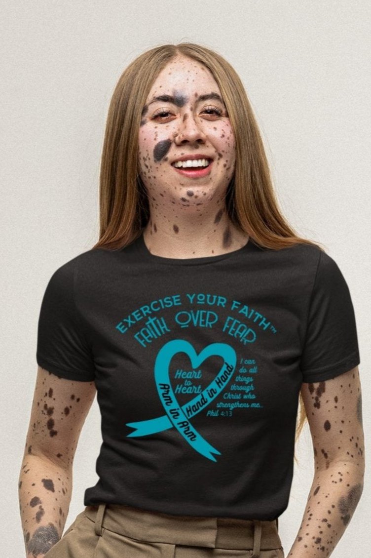 Exercise Your Faith Ovarian Cancer Ribbon Heart Black