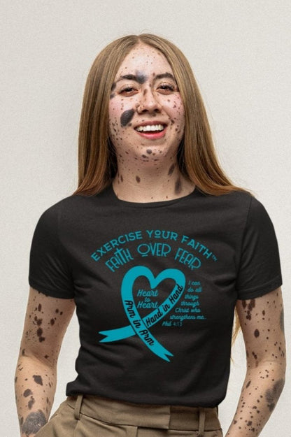 Exercise Your Faith Ovarian Cancer Ribbon Heart Black