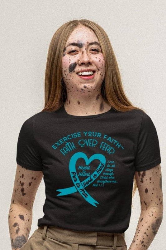 Exercise Your Faith Ovarian Cancer Ribbon Heart Black